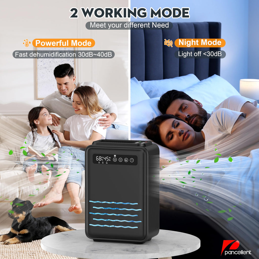 Dehumidifier with remote control, 2.8L water tank for bedroom - Black