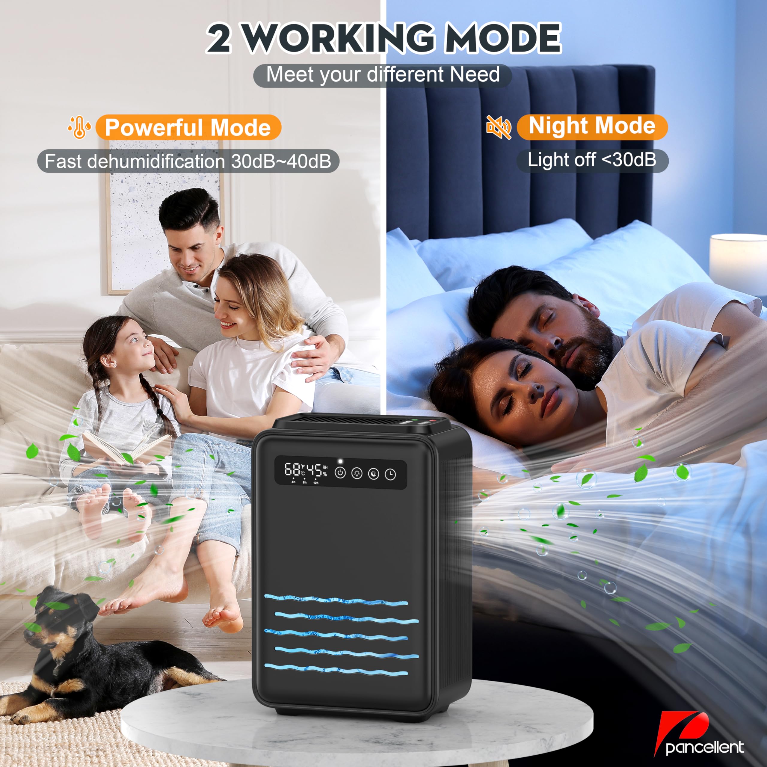 Dehumidifier with remote control, 2.8L water tank for bedroom - Black
