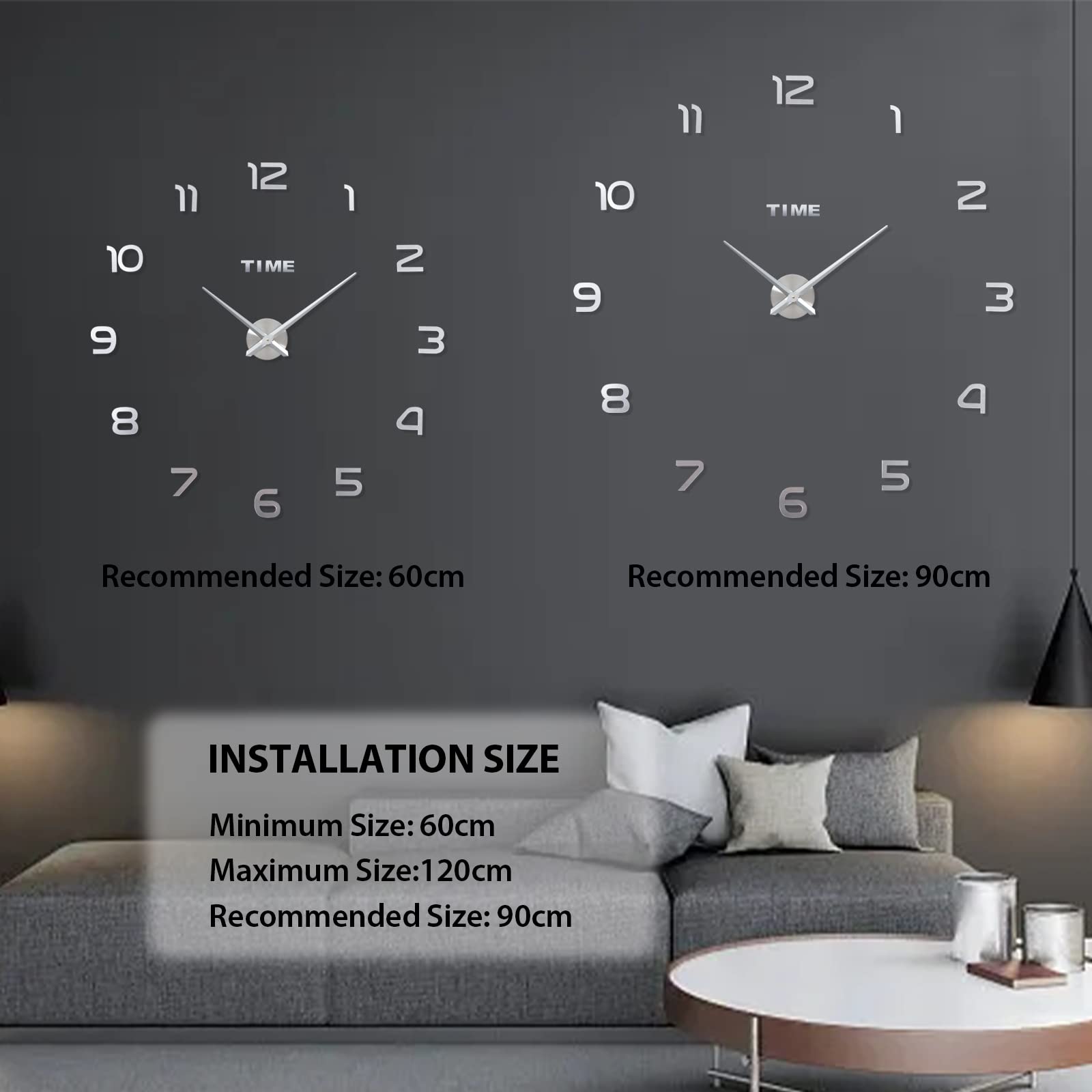 Modern Frameless 3D Wall Clock Roman Numerals – Silver Large