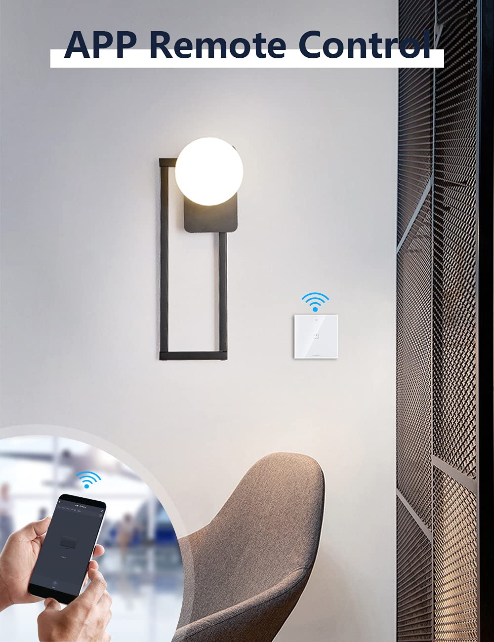 Maxcio Smart Wi-Fi 1-Way Light Switch Remote Control Compatible with Alexa and Google Home – White