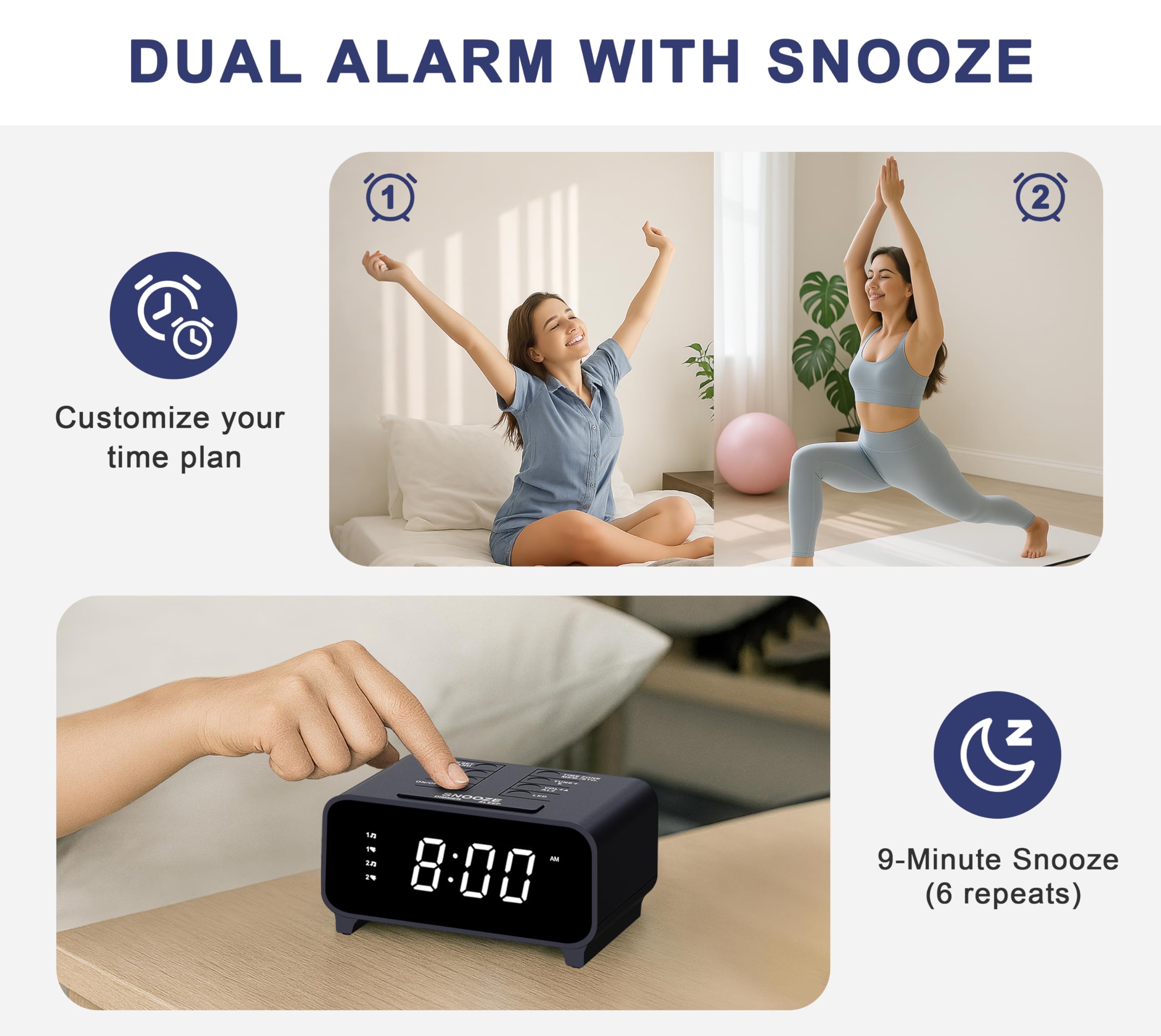 Budzik Cyfrowy z Radiem AM/FM | Podwójny Alarm, Drzemka, Ściemniacz i Lampka Nocna – 213R