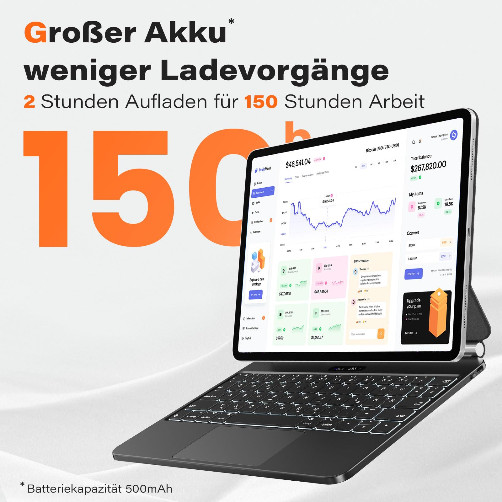 APPS2Car Keyboard for iPad Air Magic Keyboard Floating Cantilever with Touchpad Backlit – Black