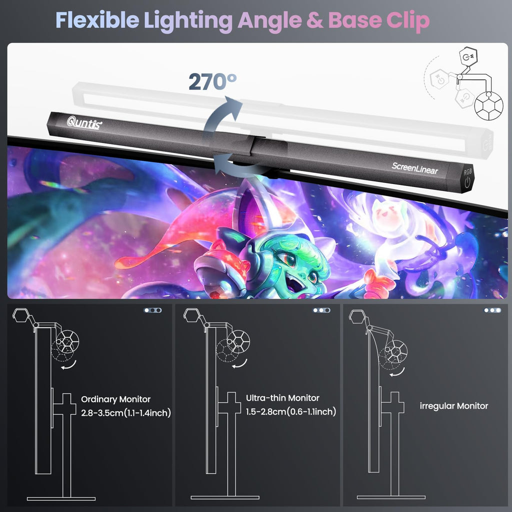 Quntis RGB Monitor Light Bar with Touch Control Anti-Blue Light 40 cm - USB