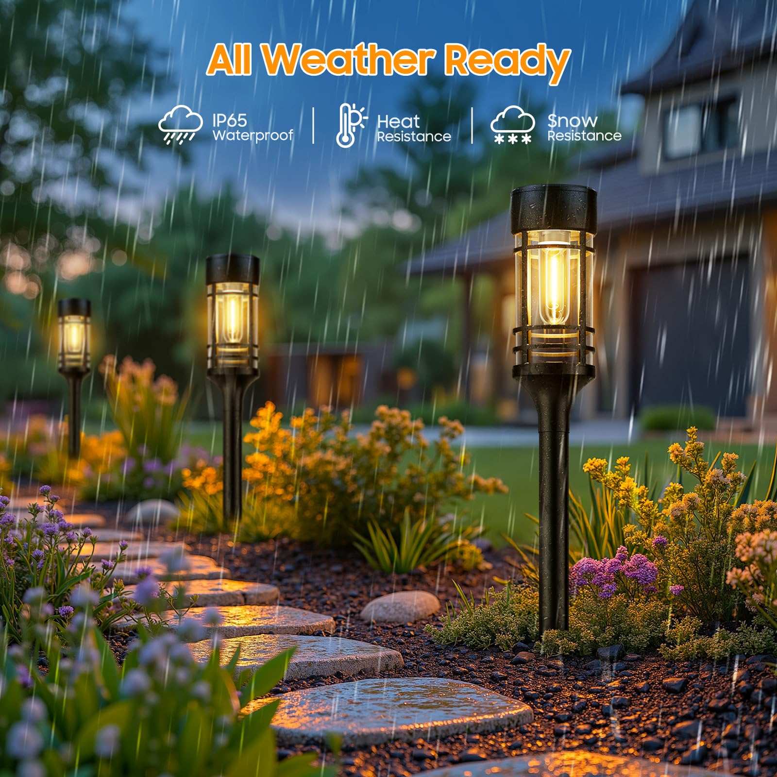 BUCASA Solar Garden Lights – Set of 8, IP65, Warm White Light