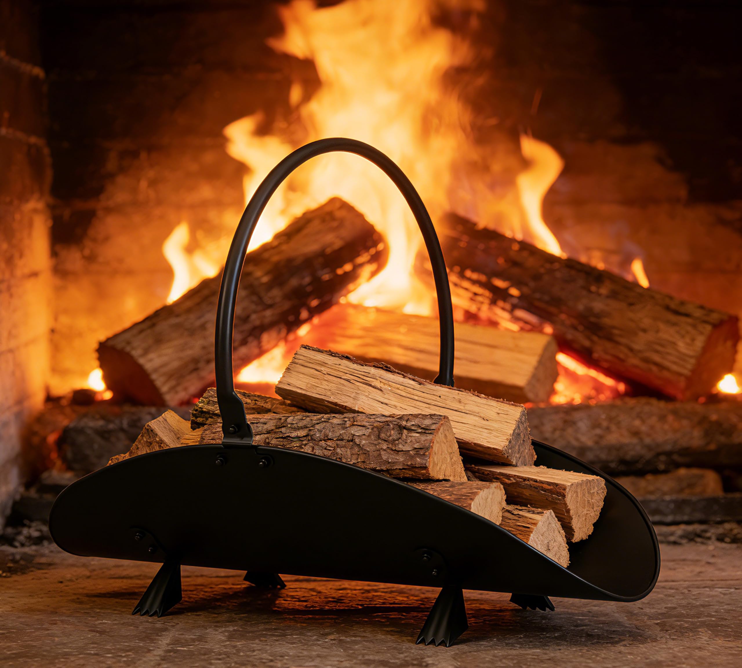 Modern Wooden Log Basket 48x34x37cm – Black