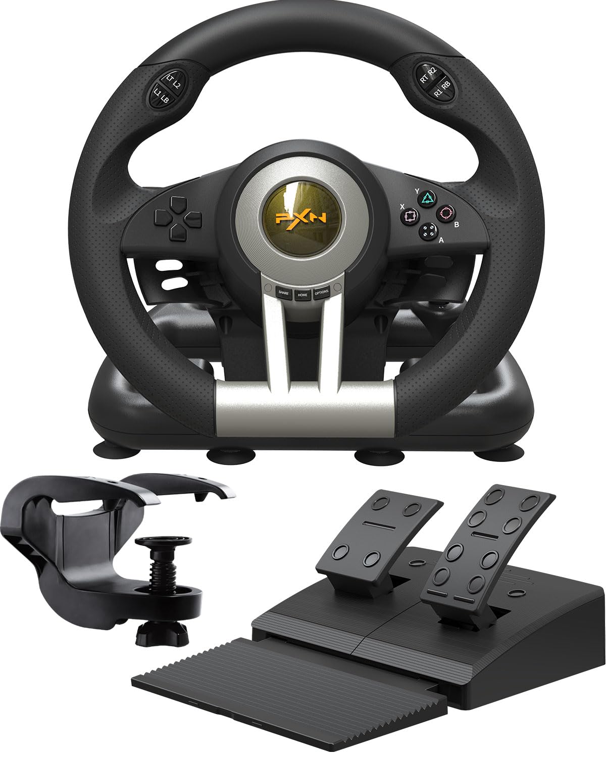 PXN V3 Pro Gaming Steering Wheel with Pedals – 180°, Vibration, Paddle Shift – PC/PS4/Xbox/Switch