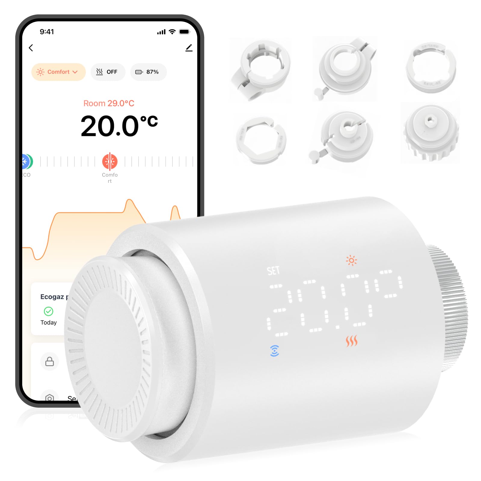 EZAIot Smart Radiator Thermostat, Bluetooth Programmable – Black