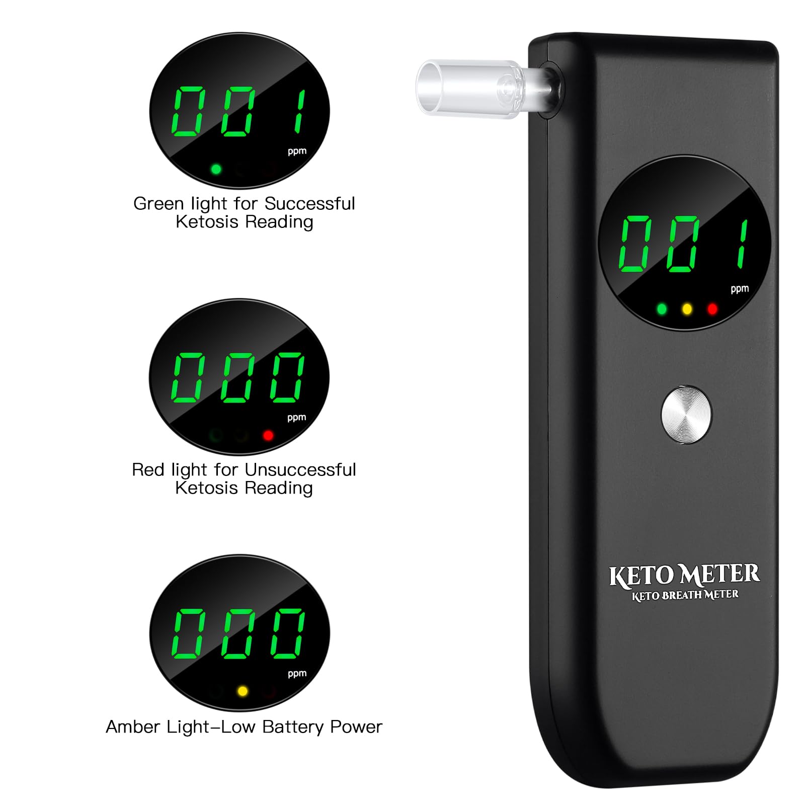 Ketone Testing Device Professional Ketosis Meter with 10 Replaceable Mouthpieces