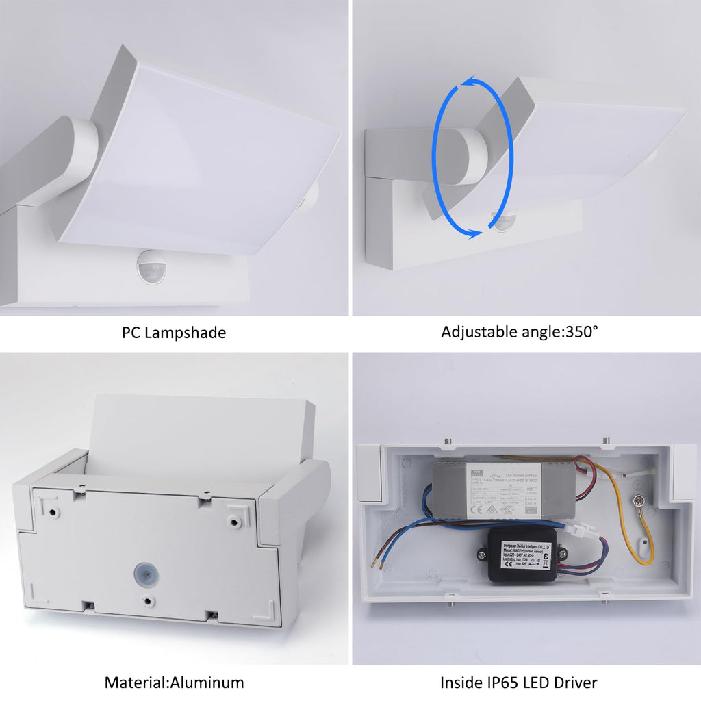 Klighten 24W Outdoor Wall Light Motion Sensor IP65 – White 4000K