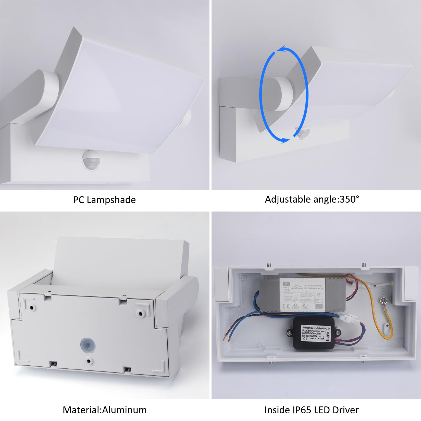 Klighten 24W Outdoor Wall Light Motion Sensor IP65 – White 4000K