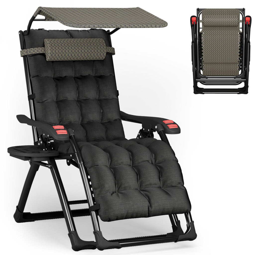 ATORPOK Garden Lounger with Canopy and Cushion - Foldable, Adjustable, 200kg, Weather-Resistant