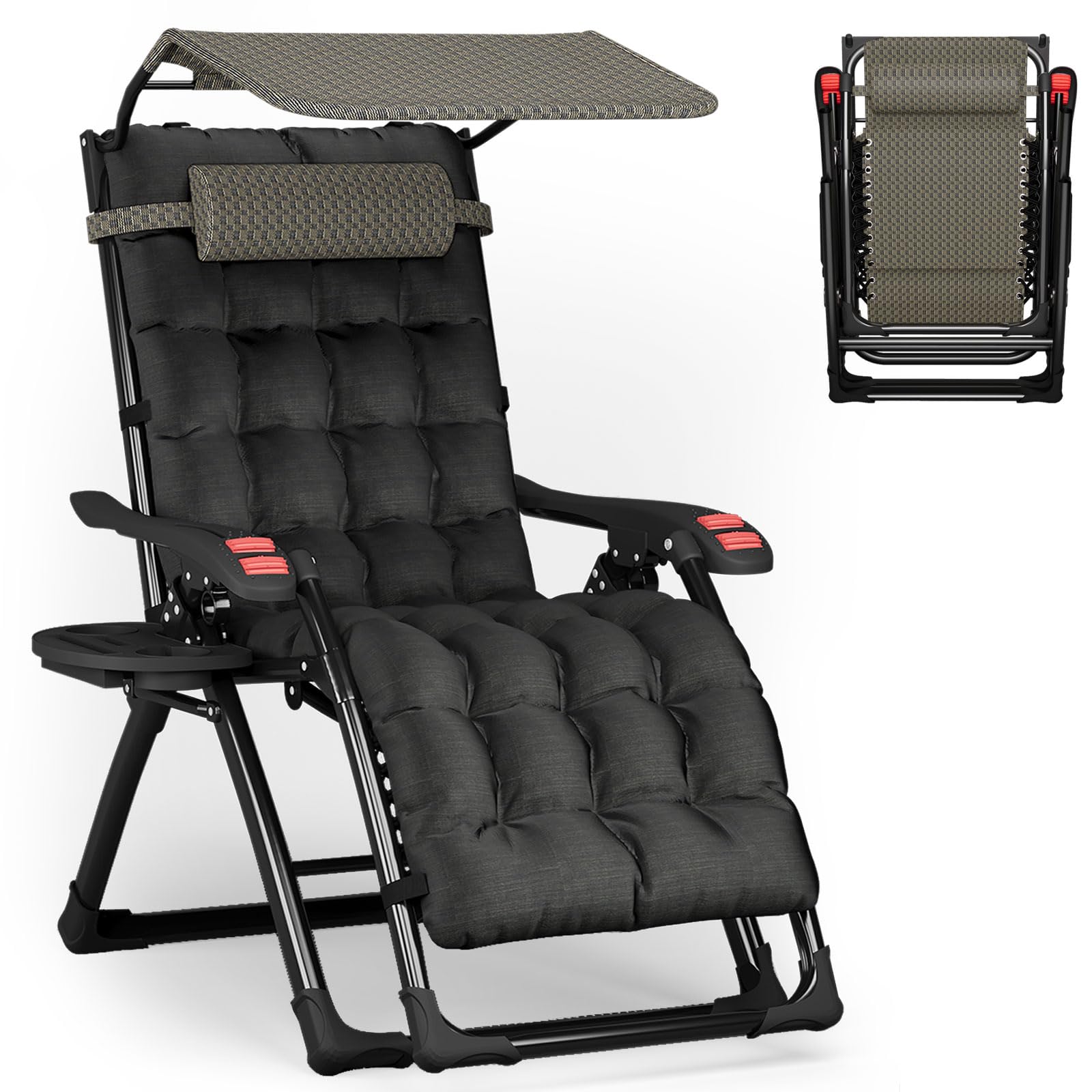 ATORPOK Garden Lounger with Canopy and Cushion - Foldable, Adjustable, 200kg, Weather-Resistant