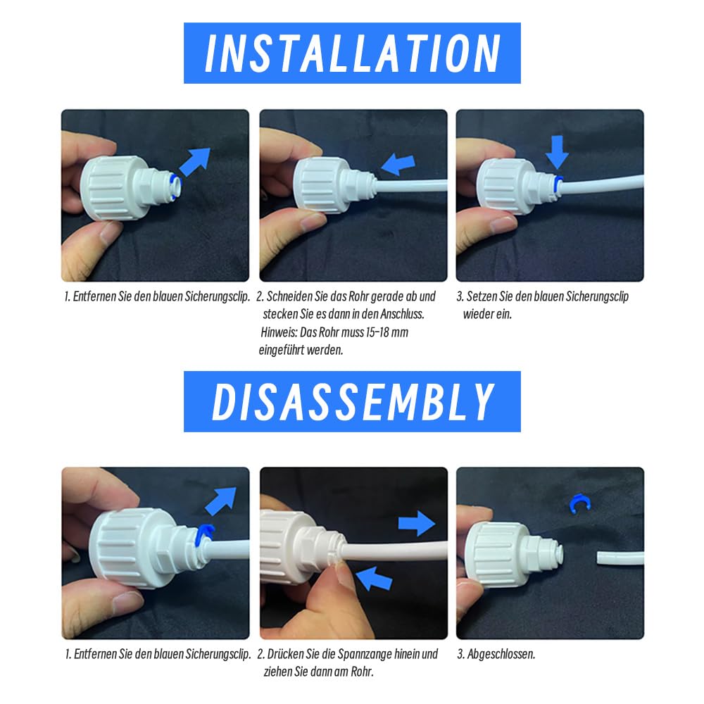 Universal water connection kit for reverse osmosis systems, 15m hose with adapters – 1/4" OD