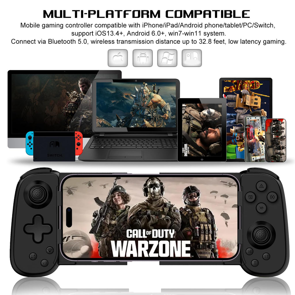 Wireless Mobile Gaming Controller Gamepad for iPhone, Android, PC, PS4 – Green Light
