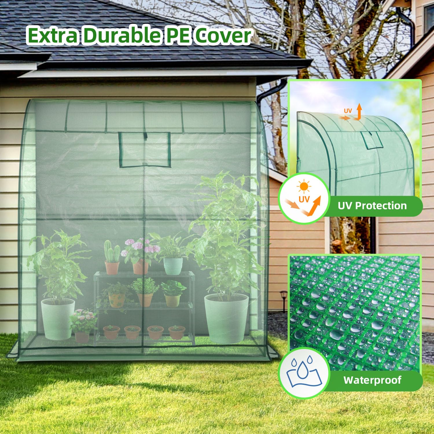 Lean-to greenhouse 200x100x210 cm