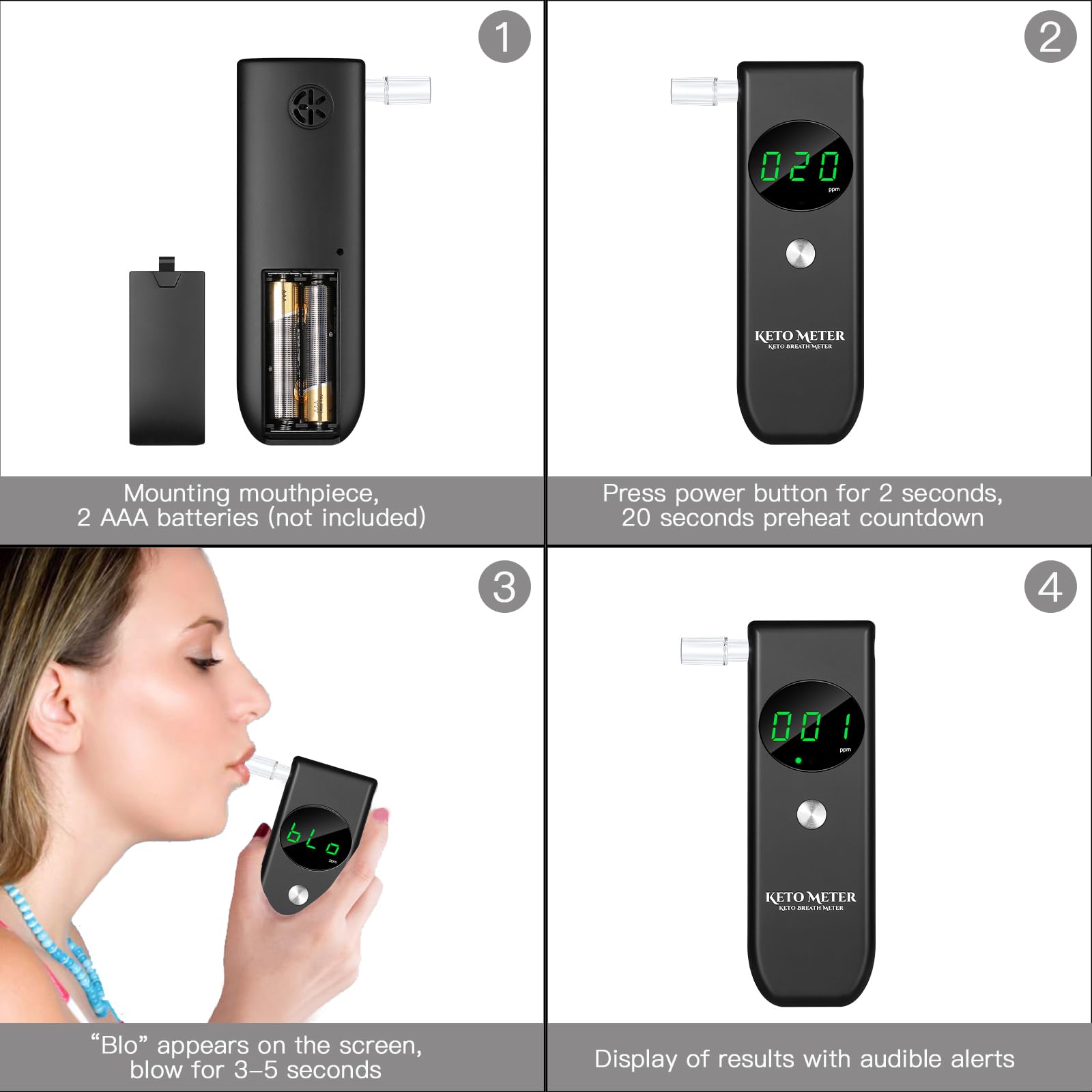 Ketone Testing Device Professional Ketosis Meter with 10 Replaceable Mouthpieces