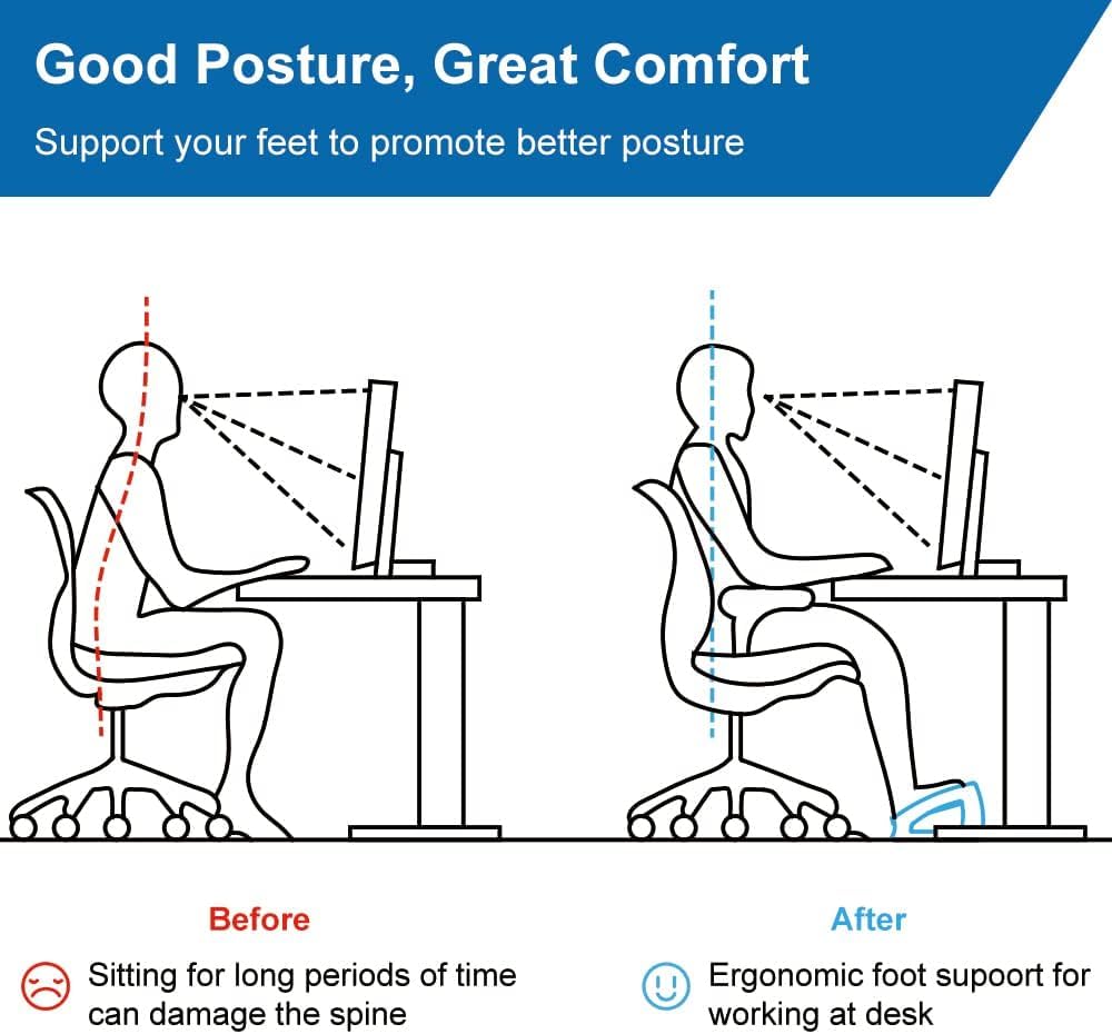Adjustable Wooden Under Desk Footrest, 3 Heights, Ergonomic, Non-Slip, up to 181kg – Natural Wood