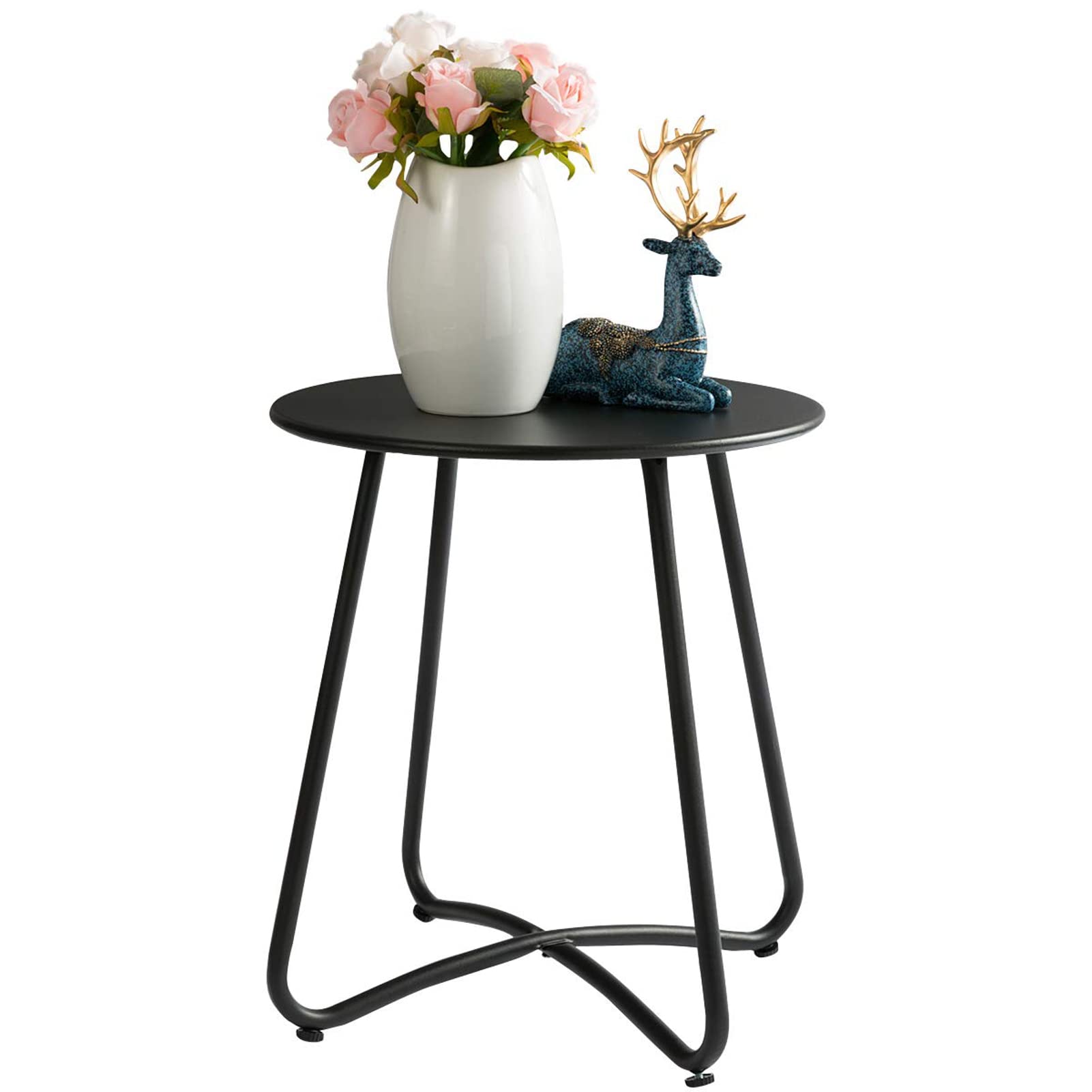 HollyHOME Round Side Table 45cm – Metal, Black, For Garden, Patio and Living Room