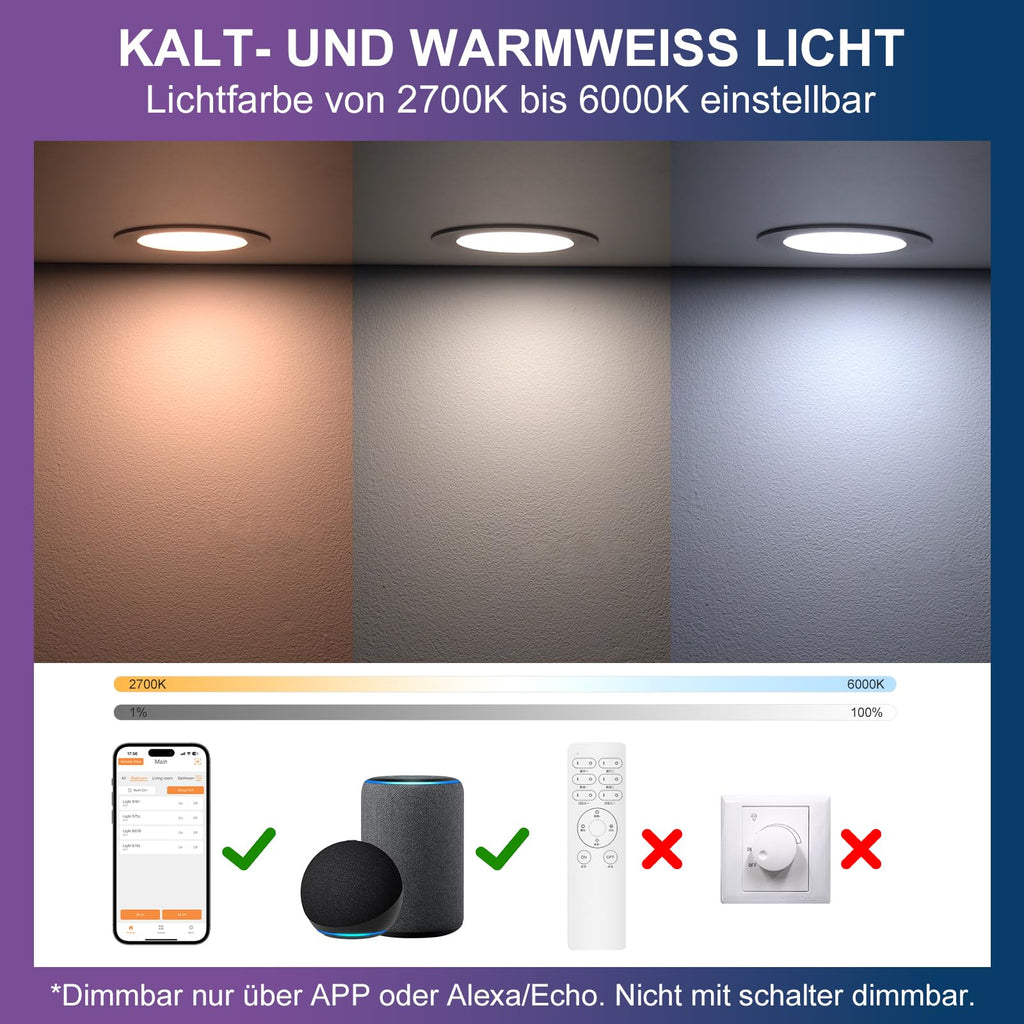 DUSKTEC LED Built-in Spotlights Smart RGB Dimmable 10W – 4 Pcs.