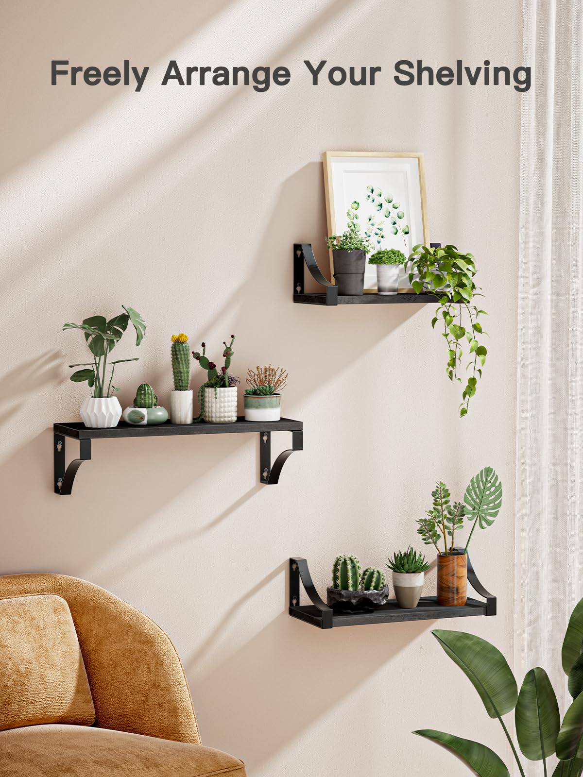 Floating Wall Shelves Set of 3 – Black