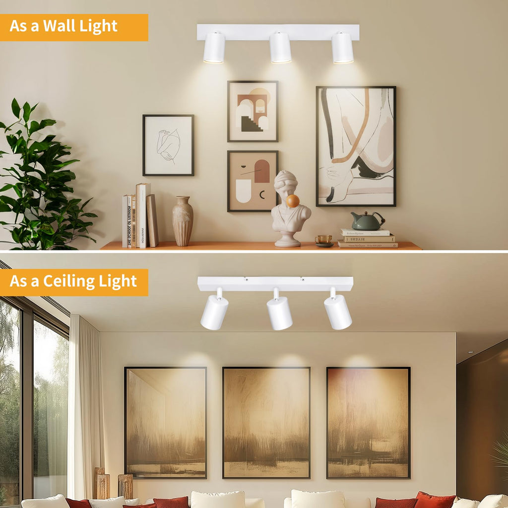 3-light swivel 350° LED ceiling lamp – White
