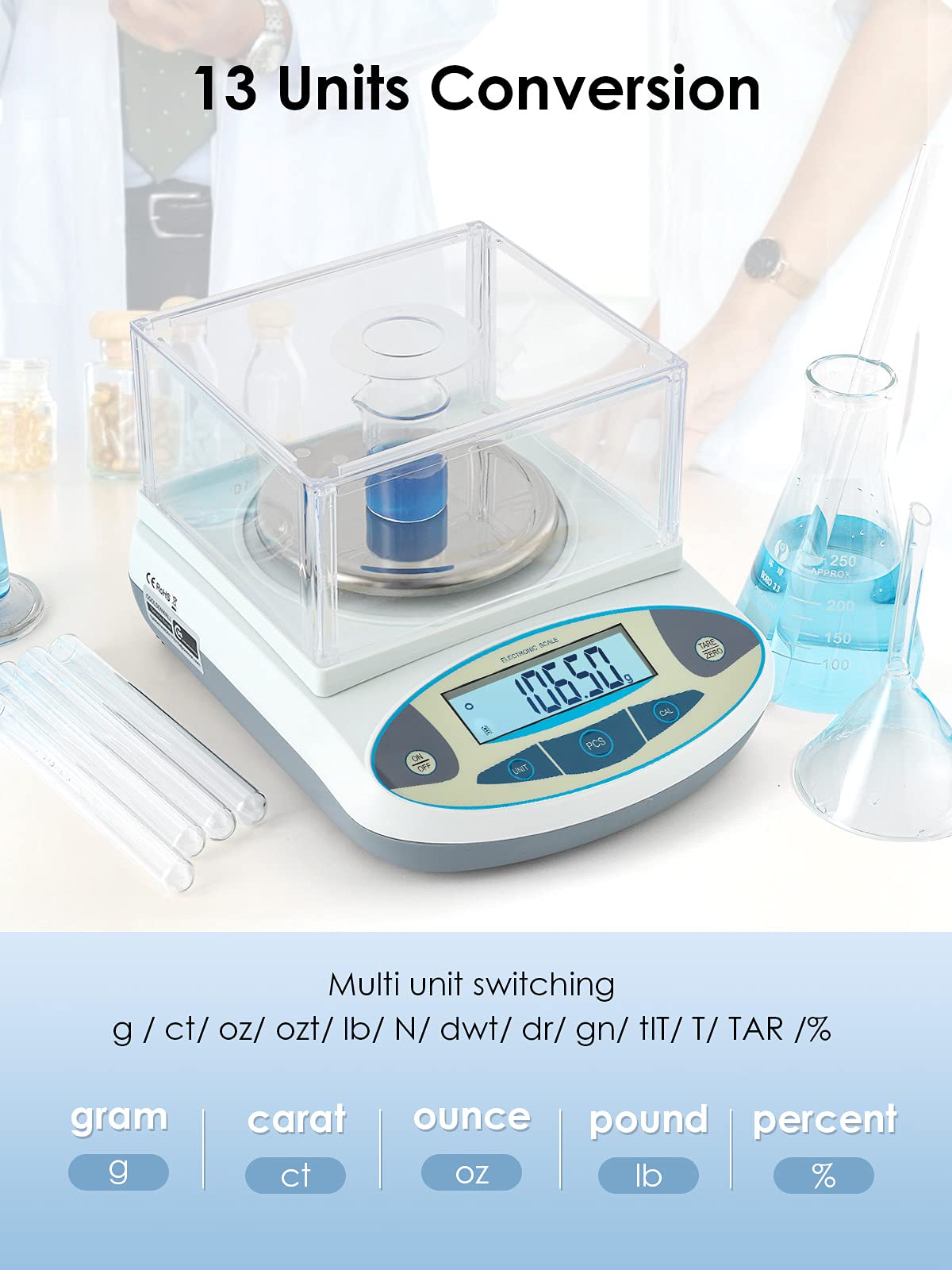 CGOLDENWALL Precision Laboratory Scale 2000g / 0.01g – Electronic with Draft Shield, Calibrated