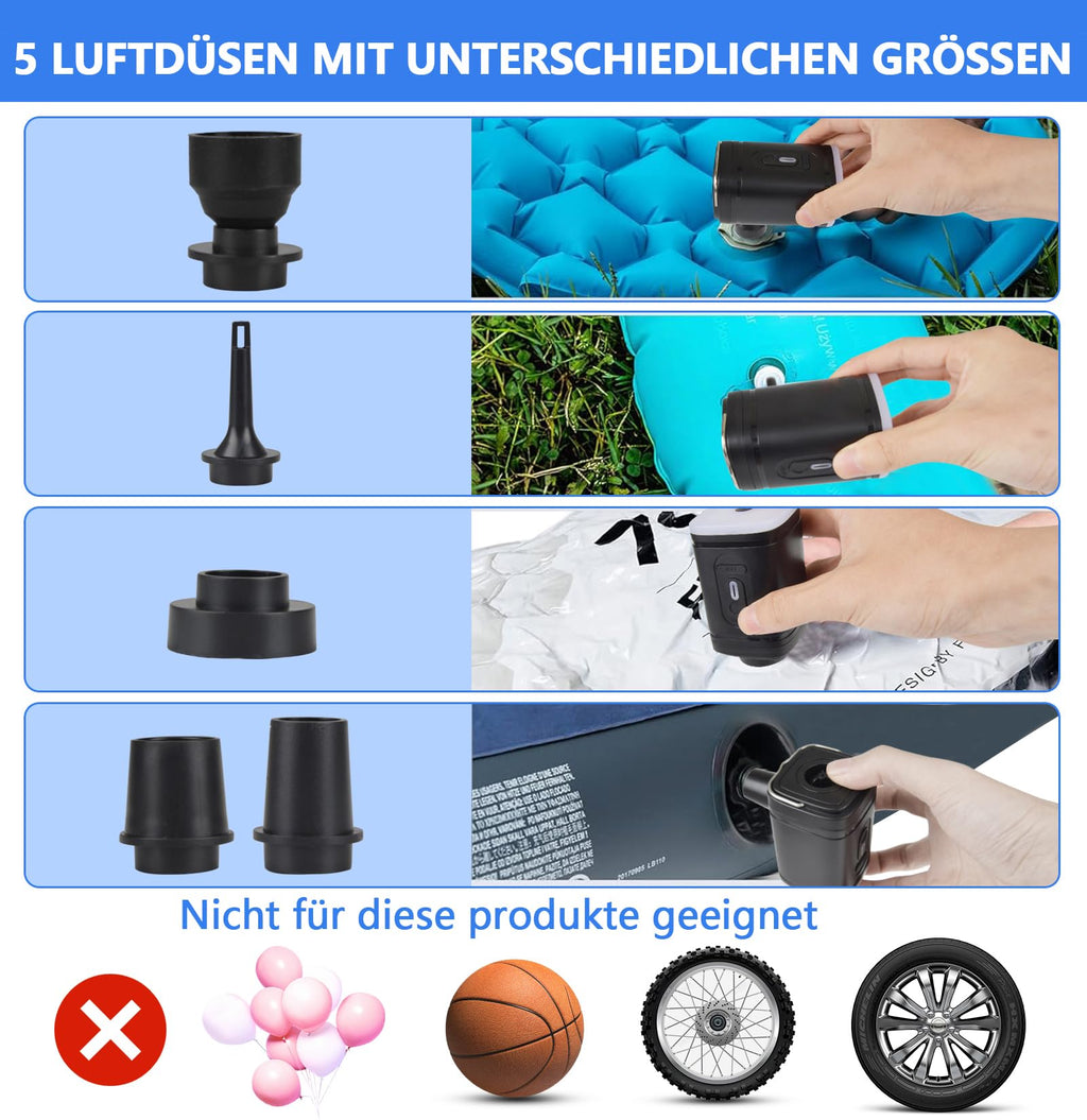 Portable Electric Air Pump 2400mAh Rechargeable with 5 Inflate/Deflate Nozzles – Mini