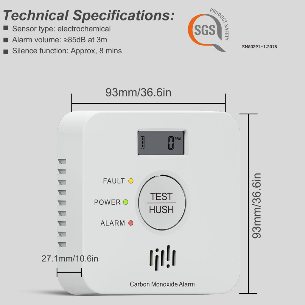 Ruan Carbon Monoxide Detector with LCD Display and 10-Year Battery