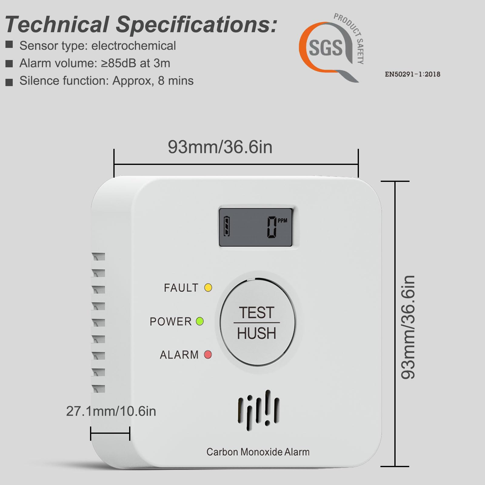 Ruan Carbon Monoxide Detector with LCD Display and 10-Year Battery