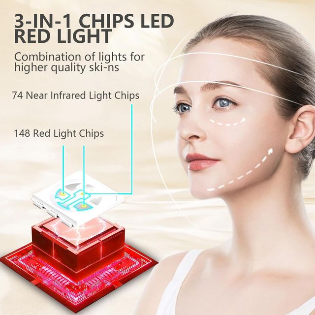 Maska LED do terapii światłem czerwonym 660nm & 850nm – 74 LED, timer, 5 poziomów jasności – Czarny