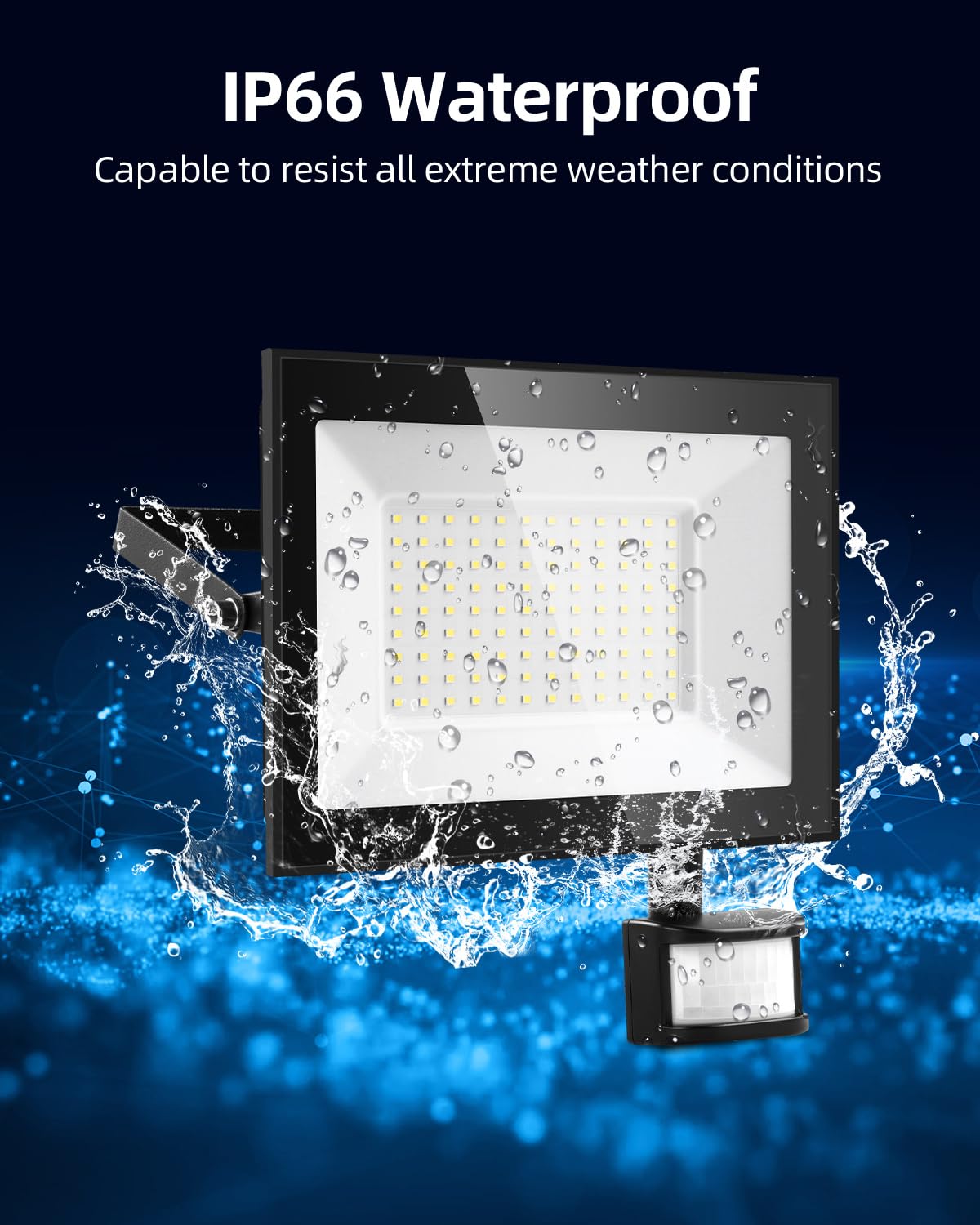LED Floodlight with Motion Sensor 100W 10000LM Remote Control IP66 Waterproof – Cool White