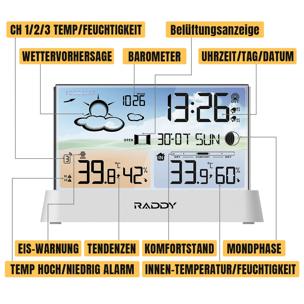 Raddy DT6 Weather Station Indoor Outdoor Digital Thermometer Hygrometer - Black