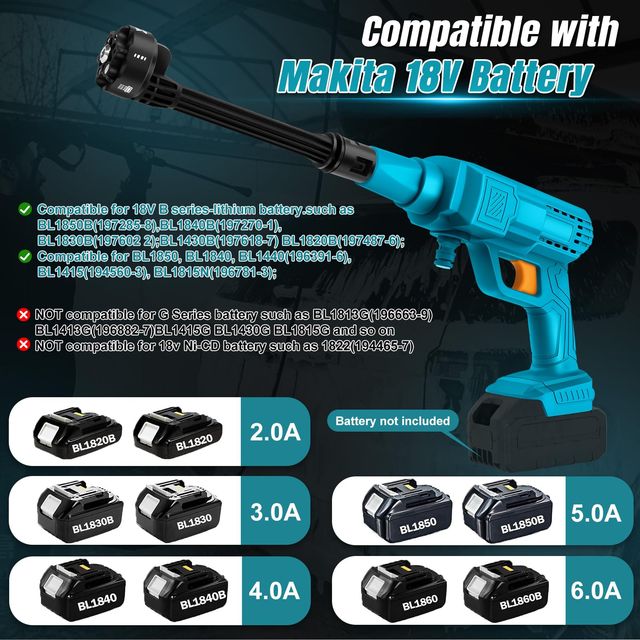 WingFly Cordless Pressure Washer Compatible with Makita 18V for Outdoor Cleaning - Black