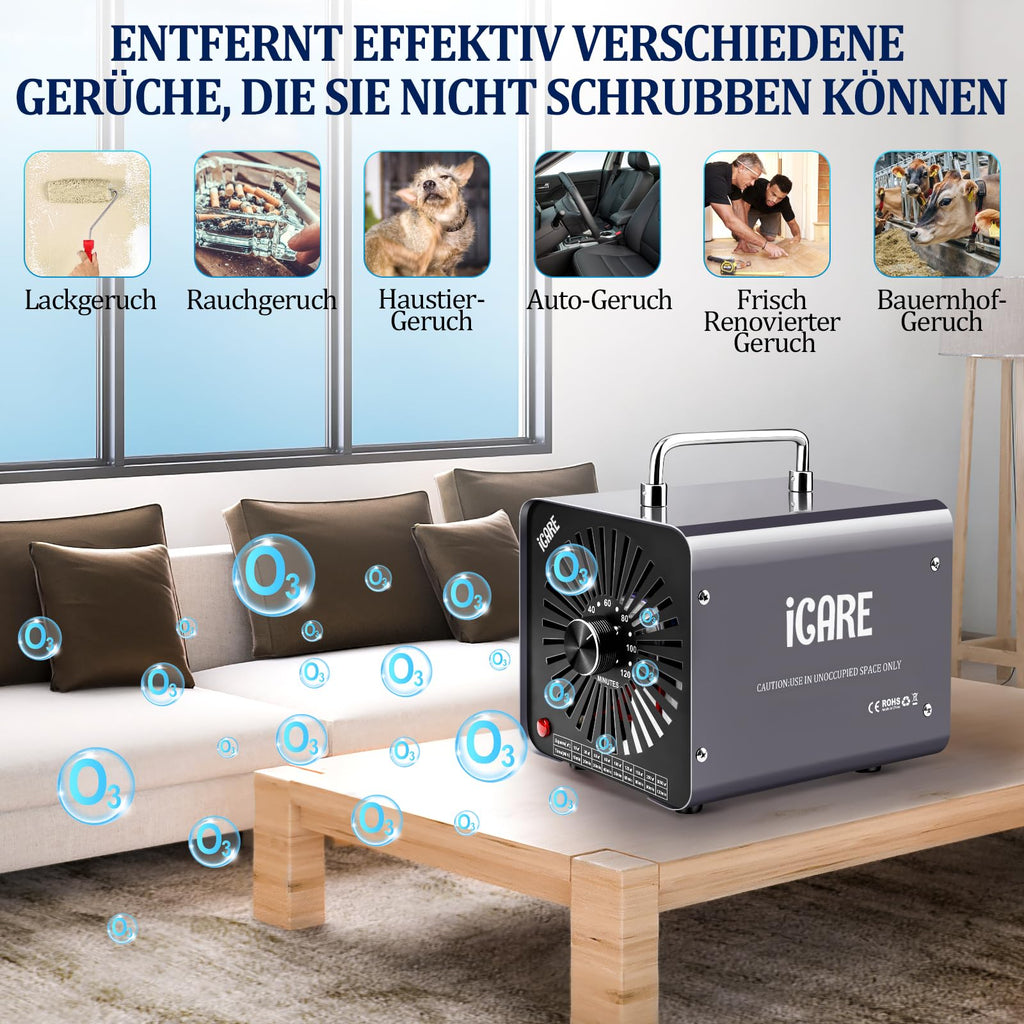 ICARE Ozone Generator 30000mg/h Industrial Air Purifier – 120-Minute Timer