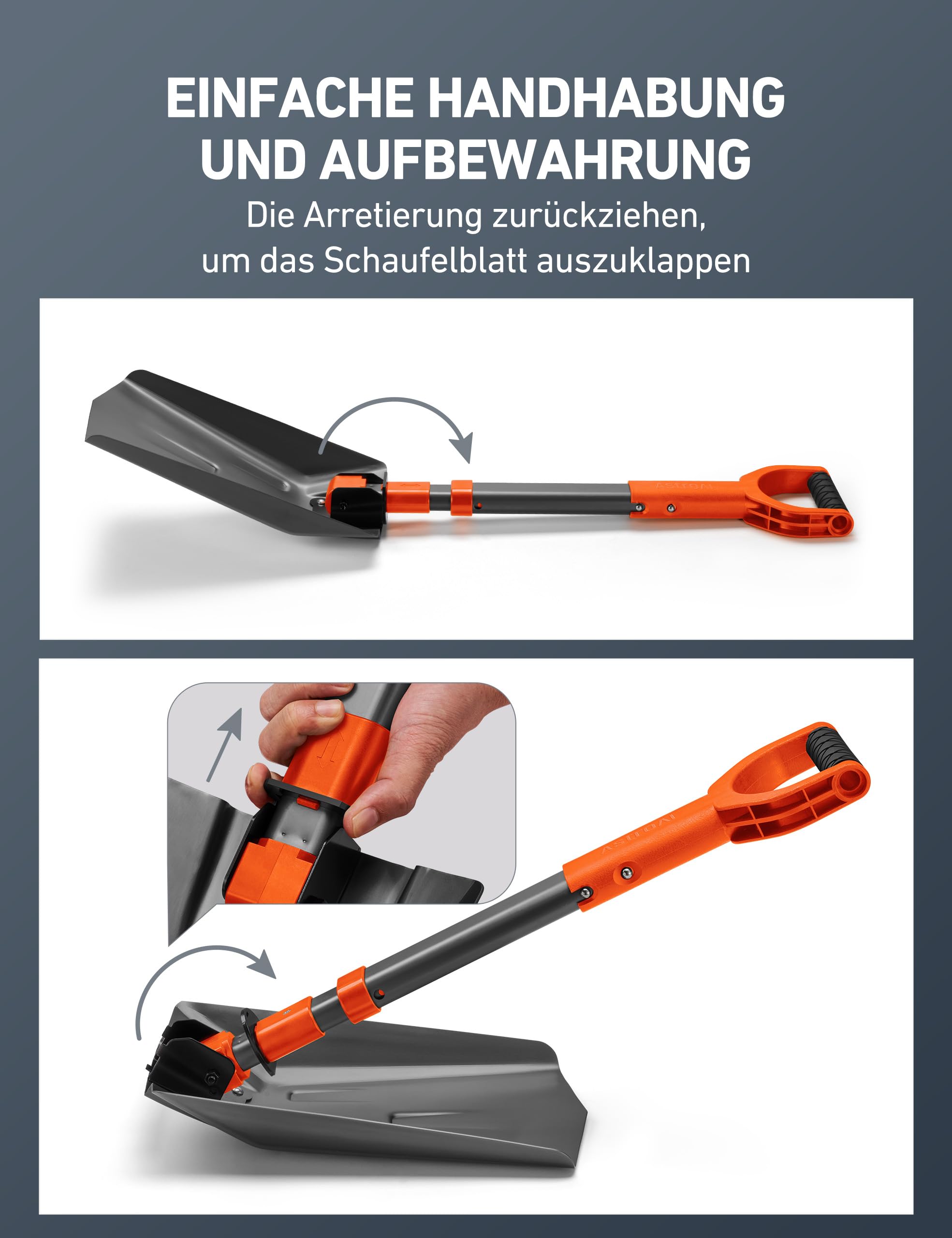 Extendable snow shovel with reinforced aluminum handle - Portable for winter use