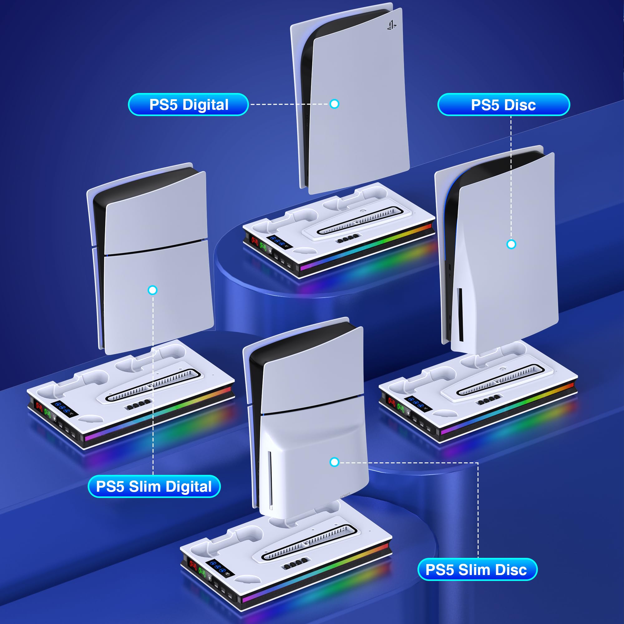 PS5 Stand with LED Backlight and 3-Speed Fan - Vertical Stand for PS5 Slim/Pro (Copy) (Copy)