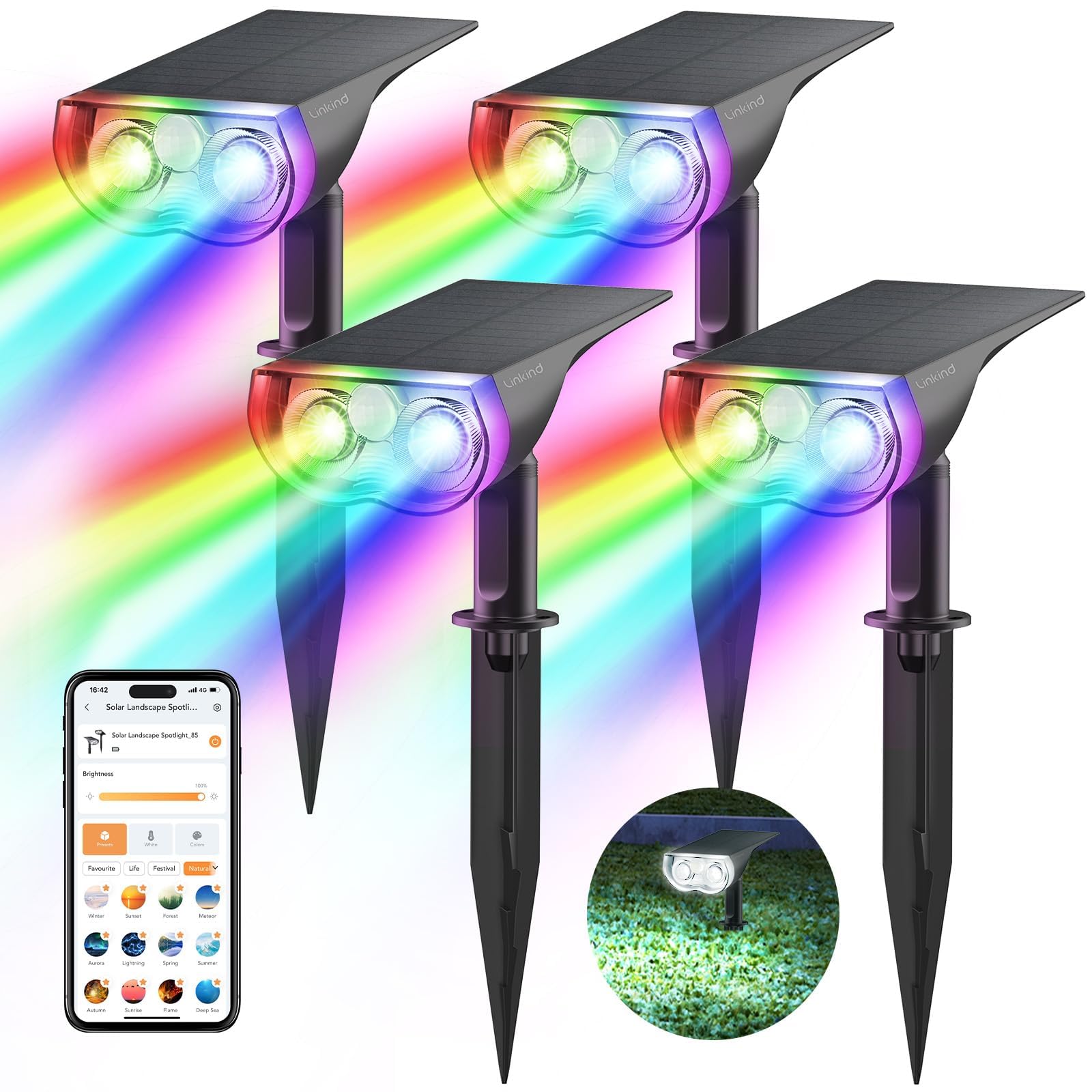 Linkind Outdoor Smart Solar Lights Motion Sensor Color Changing – IP65 4-Pack