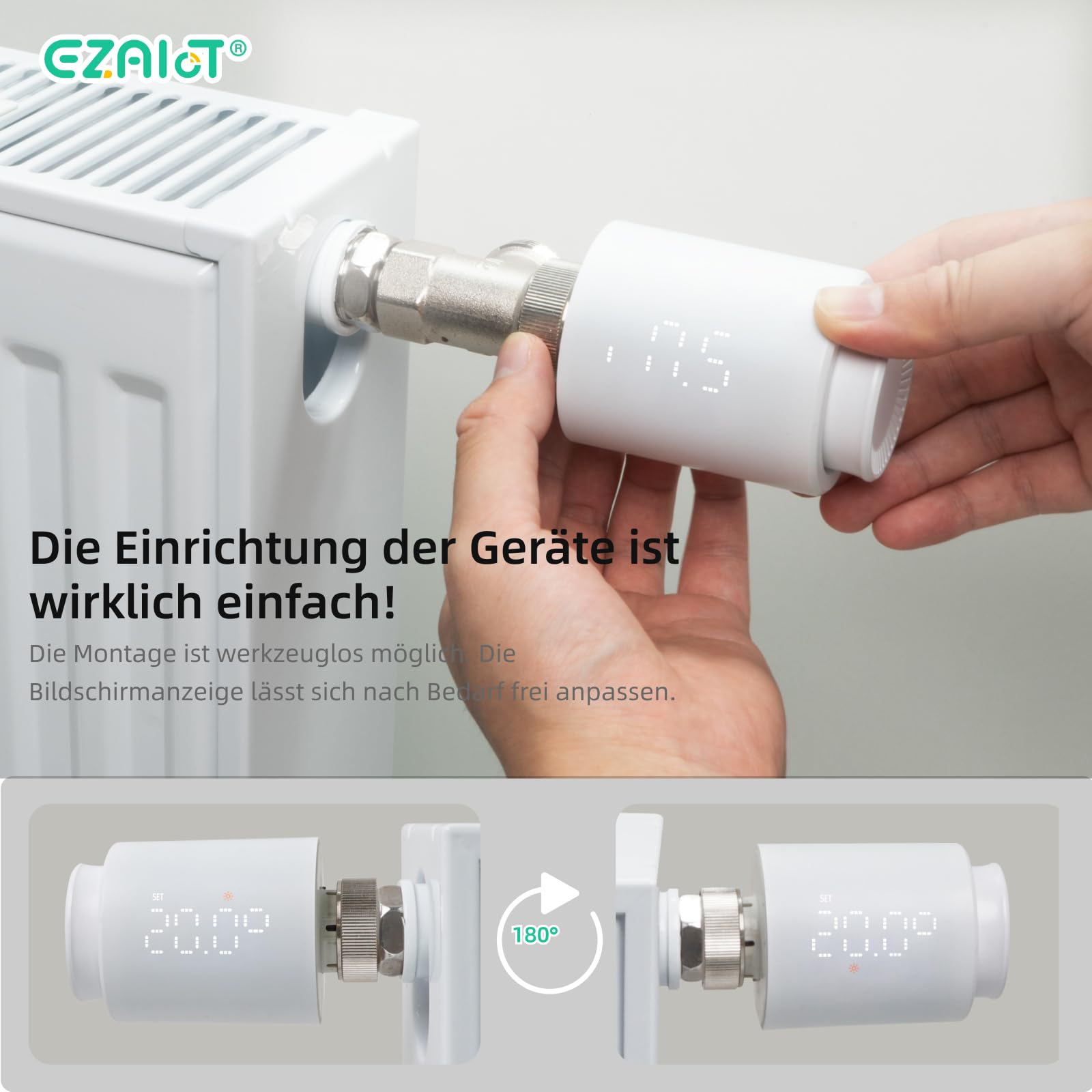 EZAIot Smart Radiator Thermostat, Bluetooth Programmable – Black