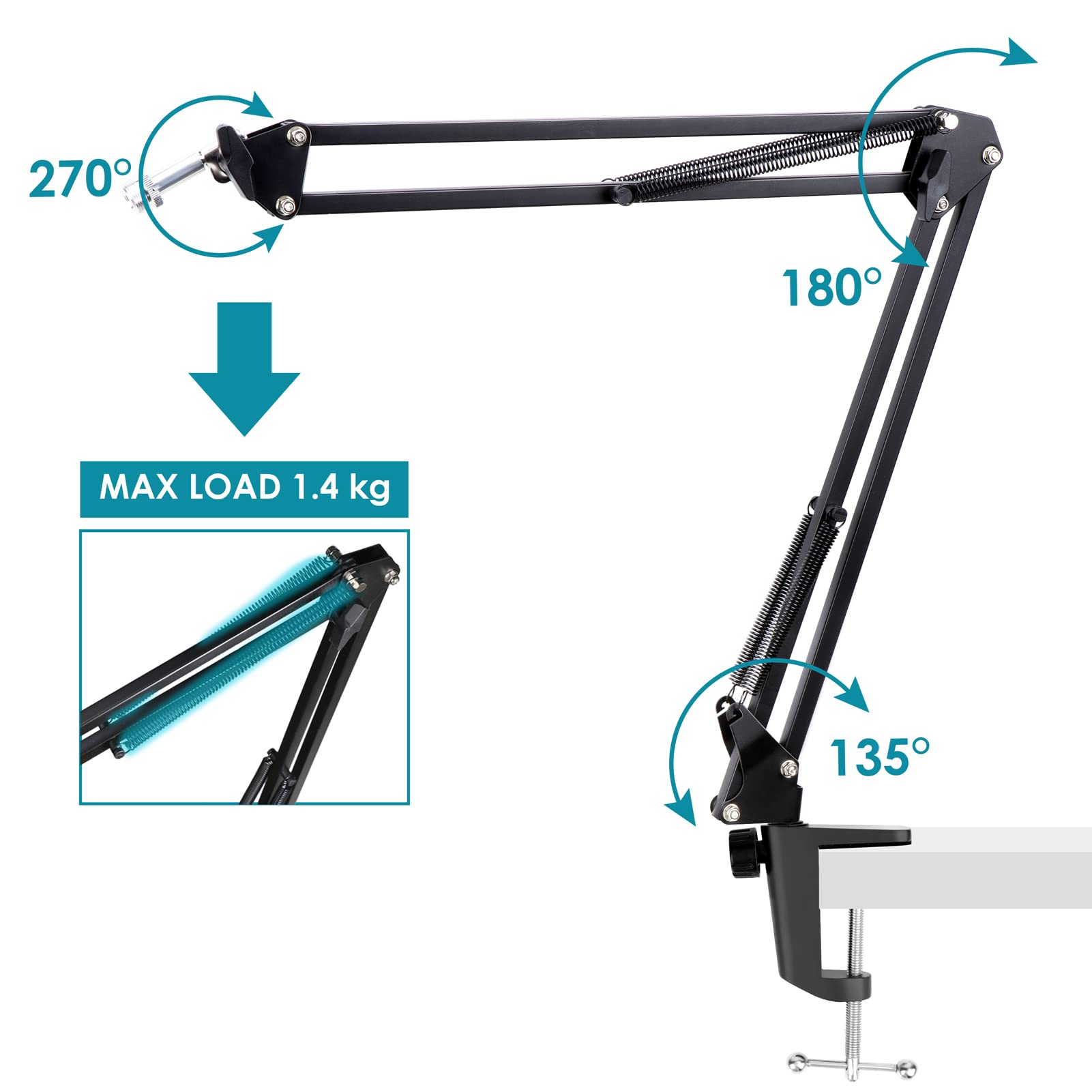 Universal Microphone Holder Compatible with HyperX QuadCast, Blue Yeti, Rode – Black