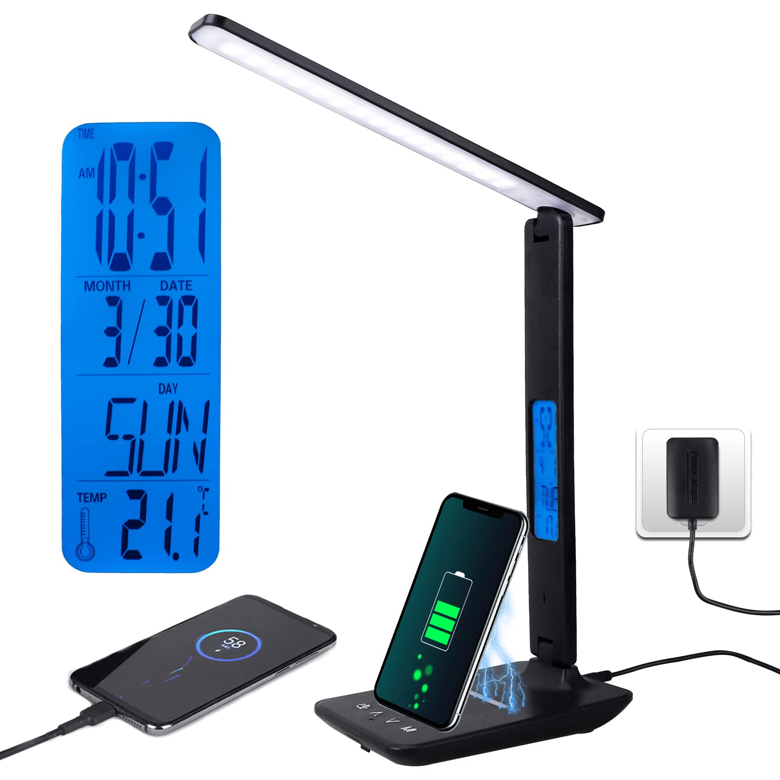 LED Desk Lamp with 10W Wireless Charger, 3 Color Temperatures, Dimmable