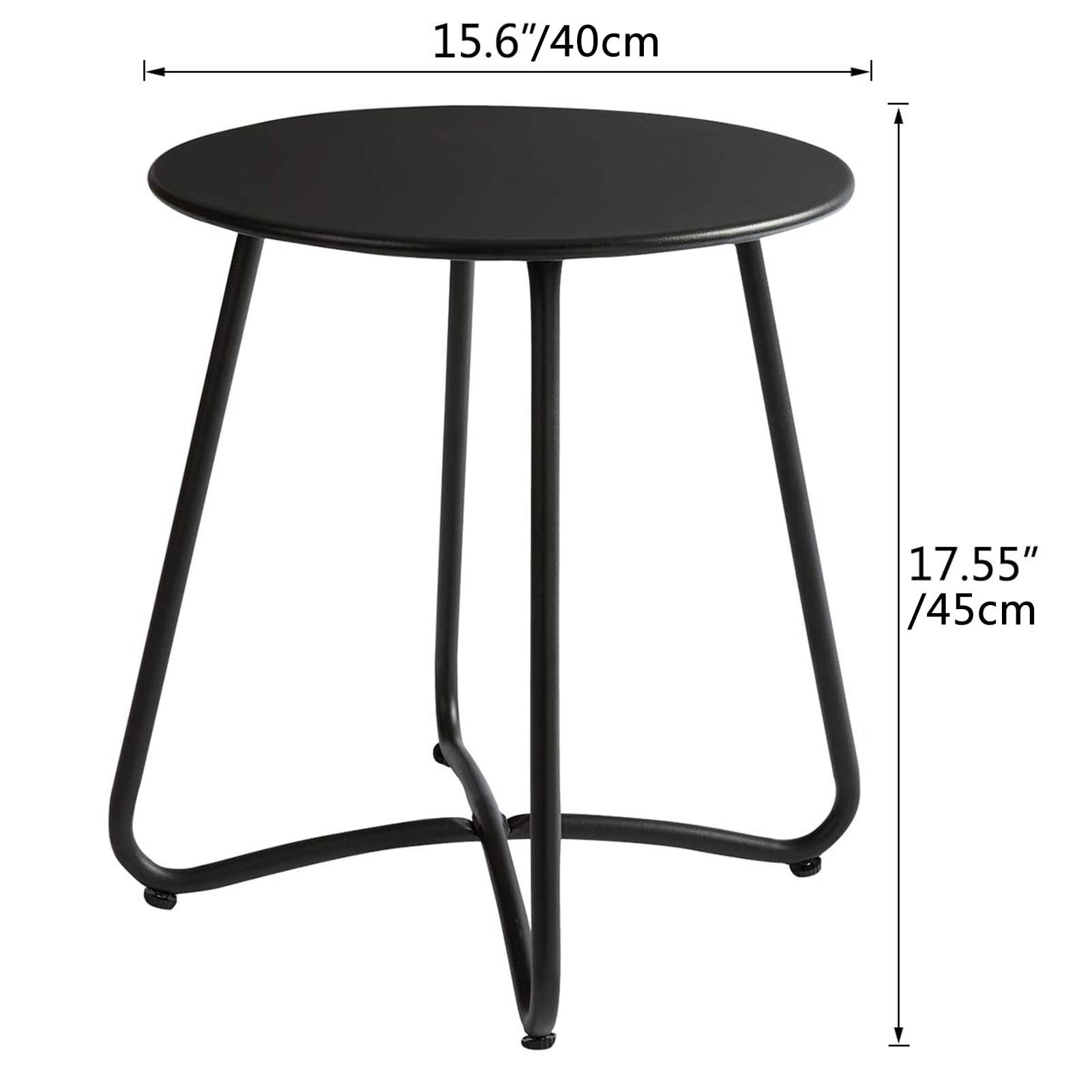 HollyHOME Round Side Table 45cm – Metal, Black, For Garden, Patio and Living Room