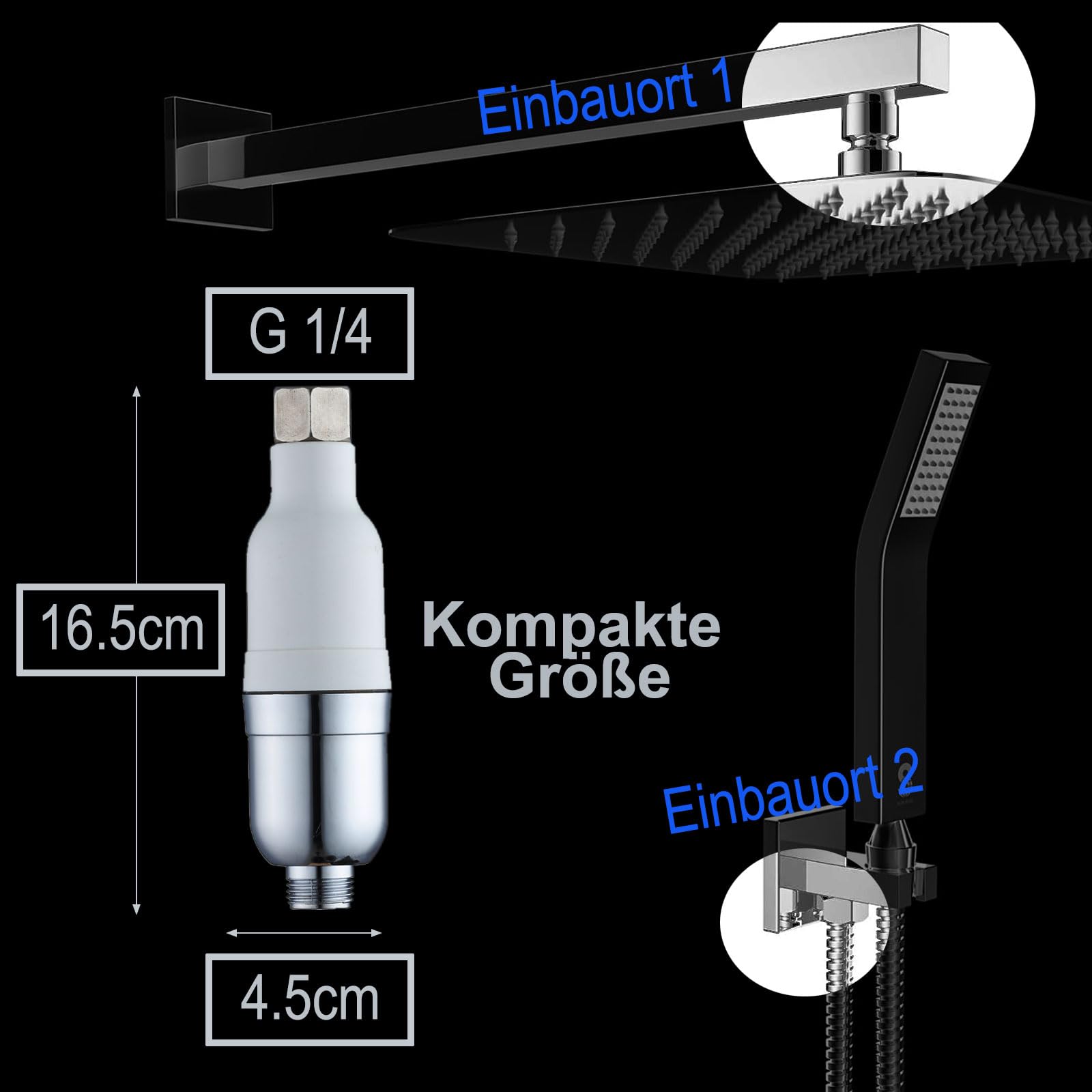 5-Micron Inline Shower Filter Reduces Chlorine and Heavy Metals – Universal G1/2
