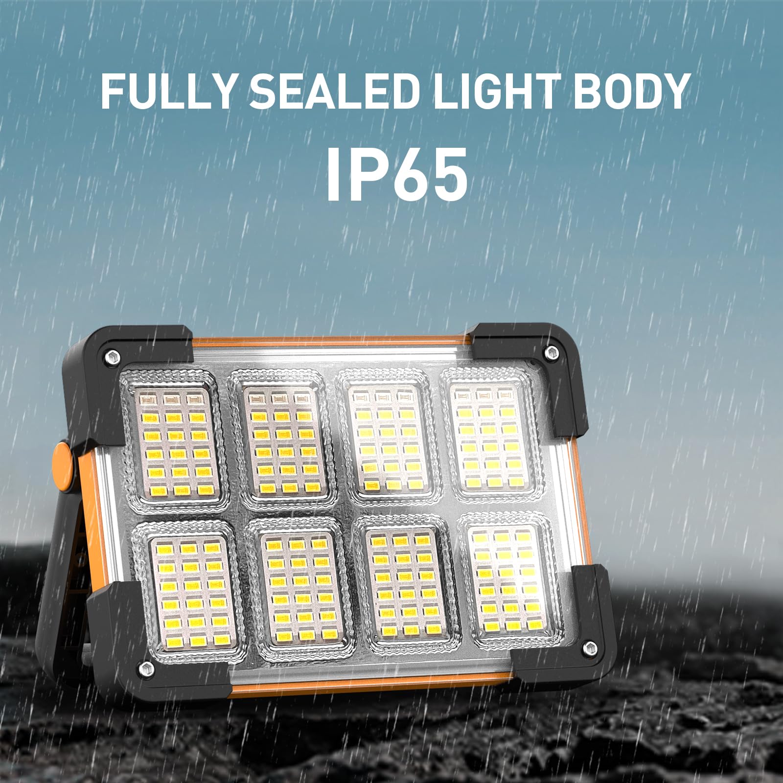 OHAYORI LED Rechargeable Floodlight 6000lm – 4 Modes, Solar+USB, PowerBank, 144 LEDs