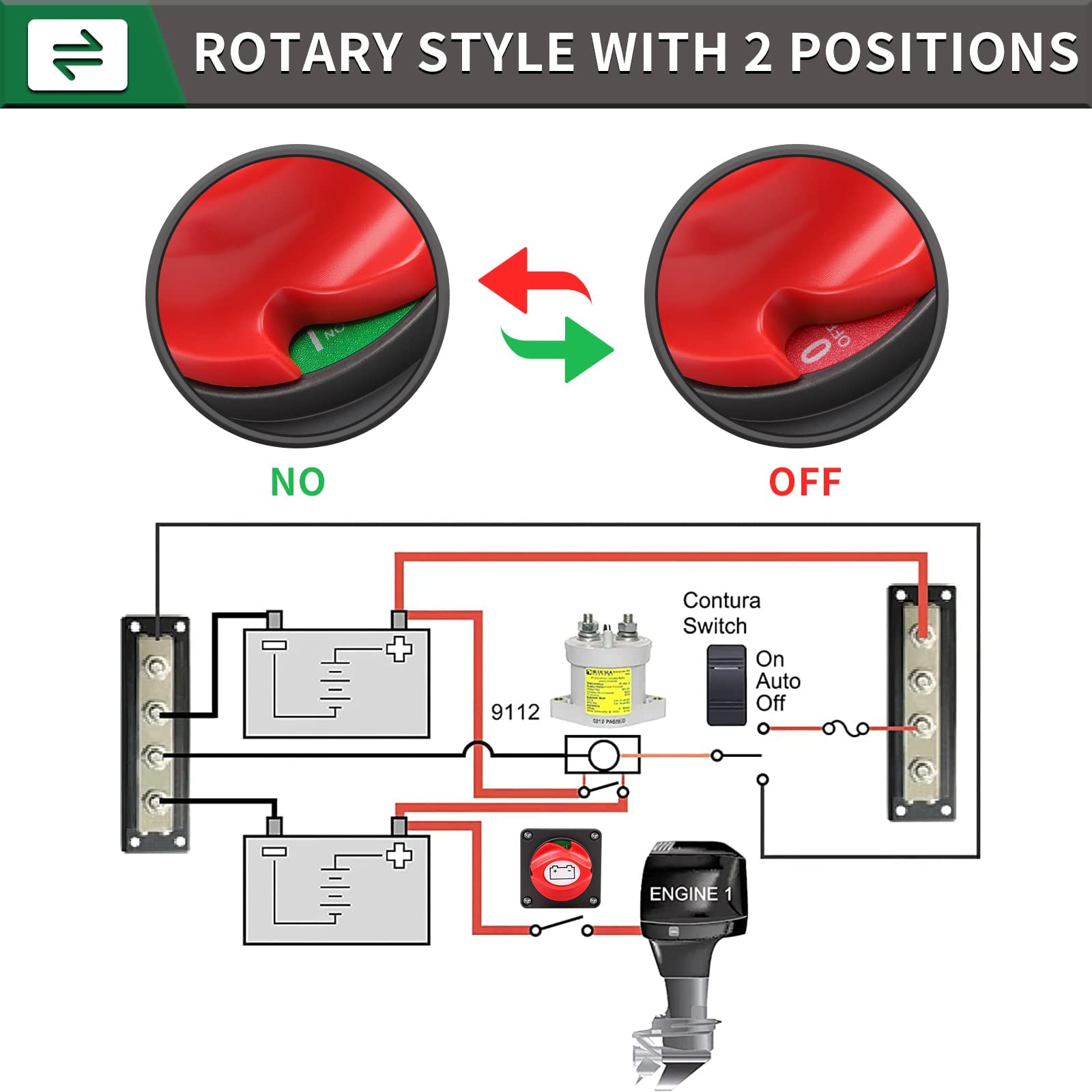 300A Battery Disconnect Switch Main Power Cut Off Switch for Boat Car Marine - Black
