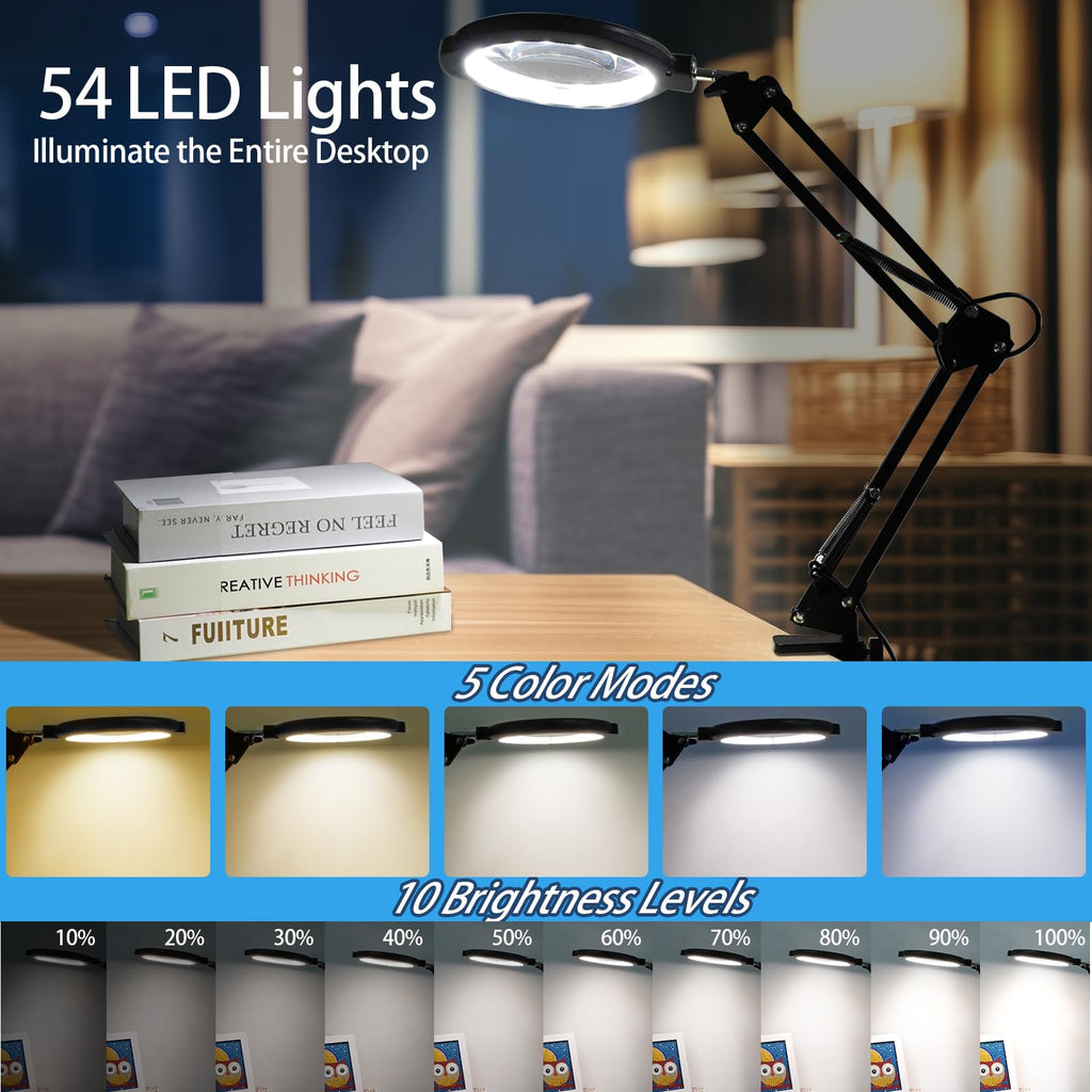 GABORISH 10x Standing Magnifier with 54 LED Lamp – Flexible Neck