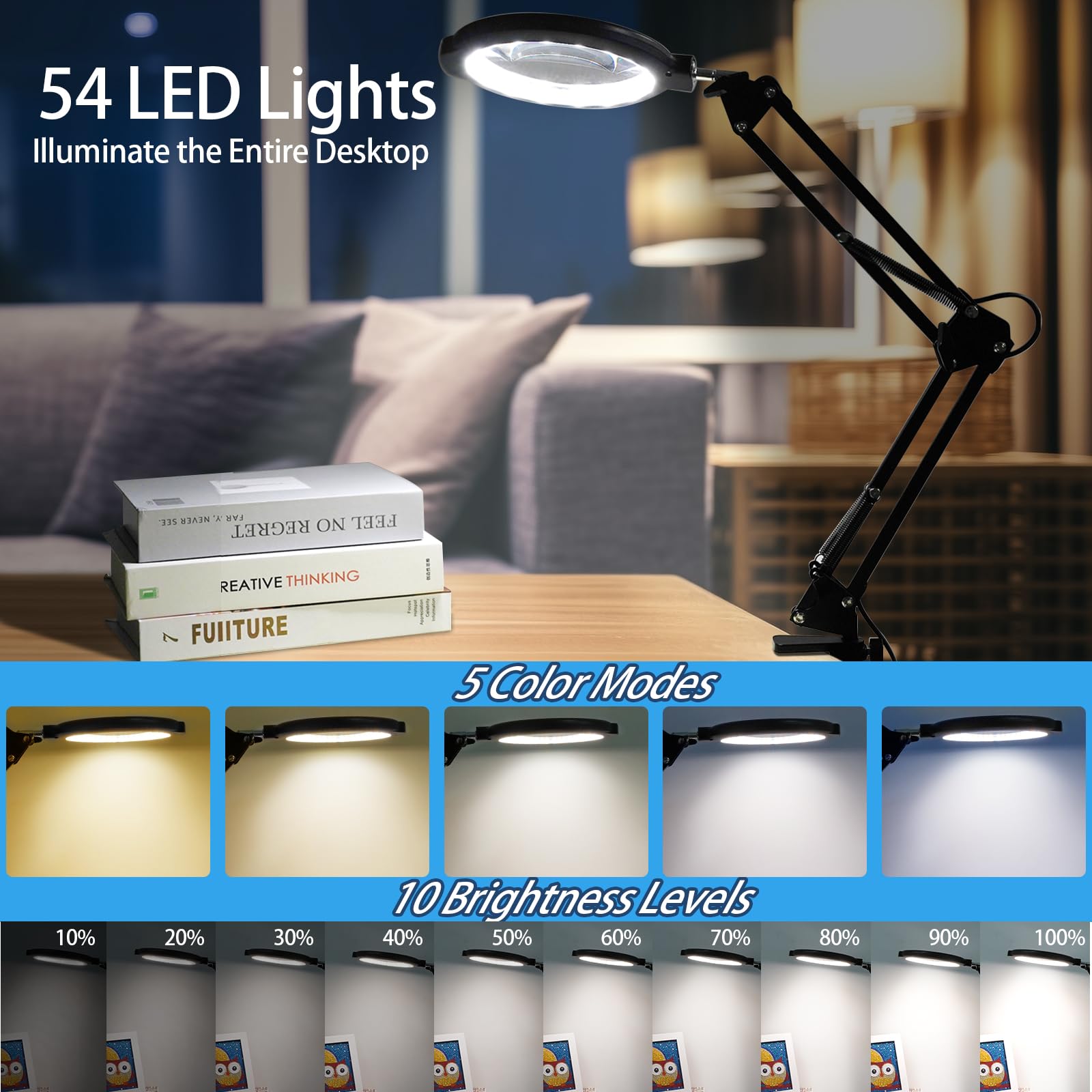 GABORISH 10x Standing Magnifier with 54 LED Lamp – Flexible Neck