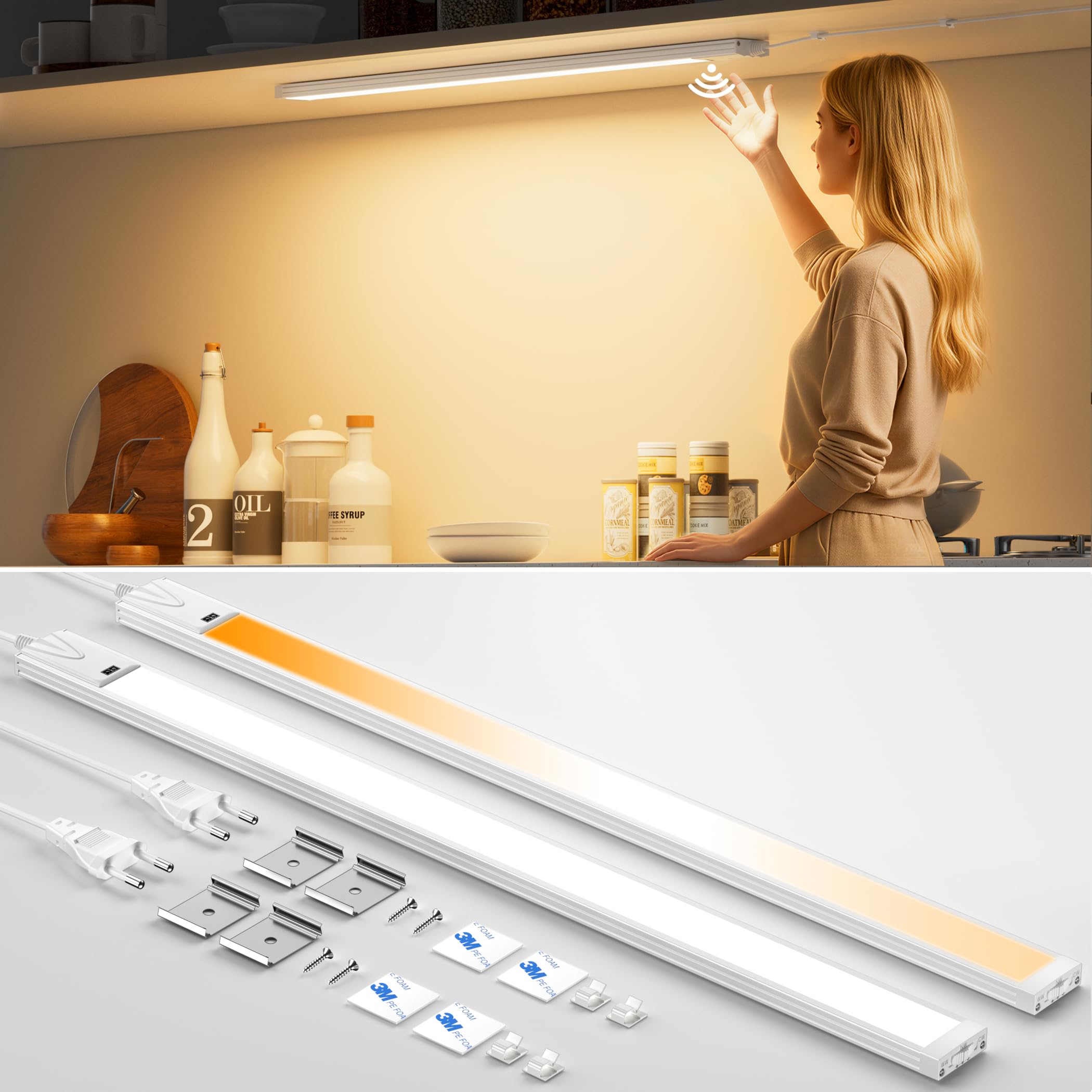 Dimmable LED Under Cabinet Lighting 2-Pack Ultra-thin Kitchen Lighting - 55cm