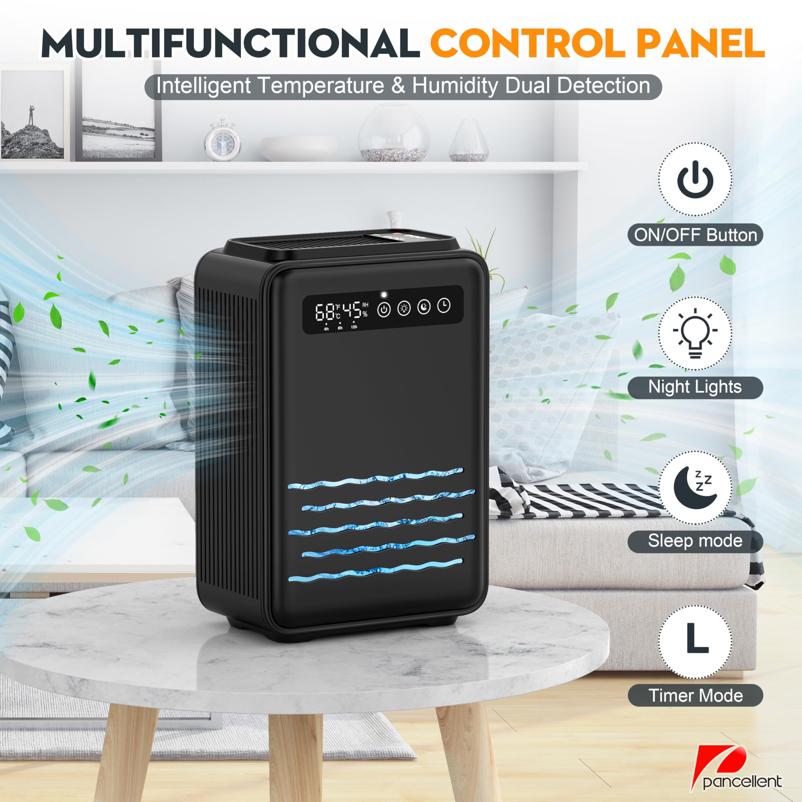 Dehumidifier with remote control, 2.8L water tank for bedroom - Black