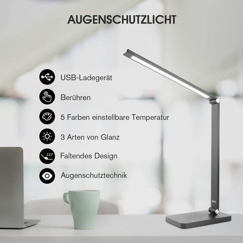 LED Desk Lamp – 15 Lighting Modes, USB Port, Flexible Arm