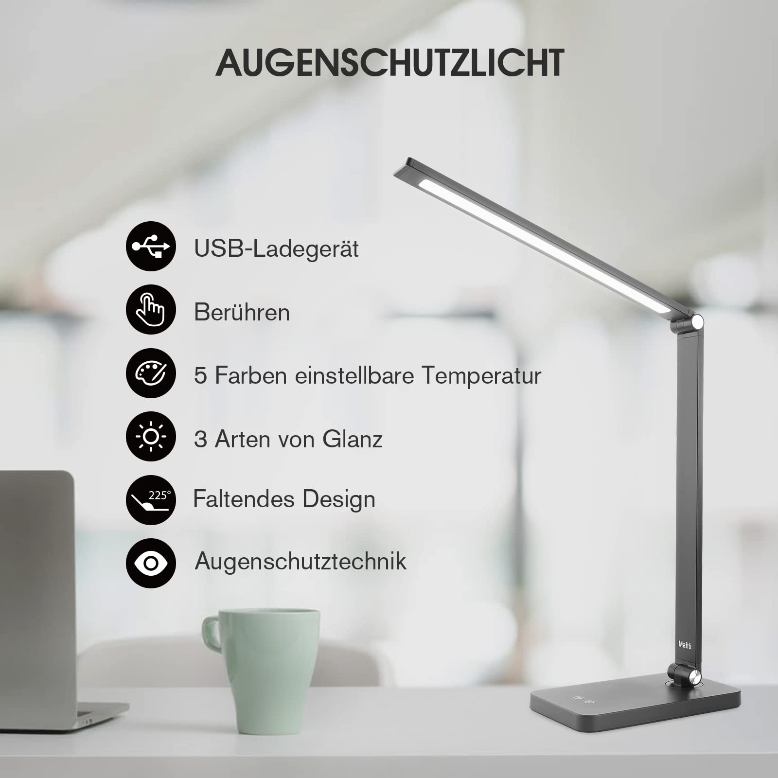 LED Desk Lamp – 15 Lighting Modes, USB Port, Flexible Arm